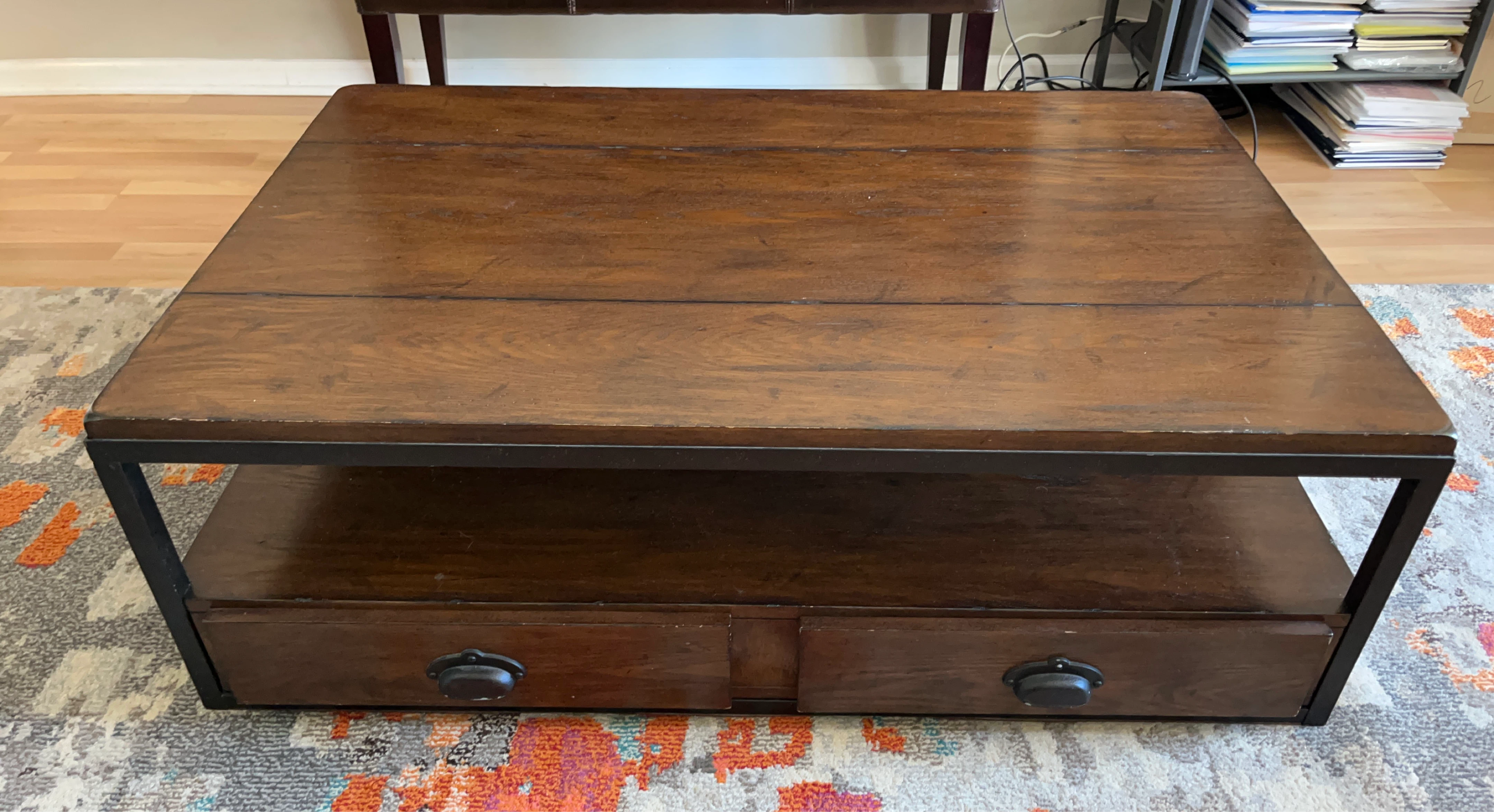 Wooden Coffee Table with 2 Drawers and Metal Frame - photo 2