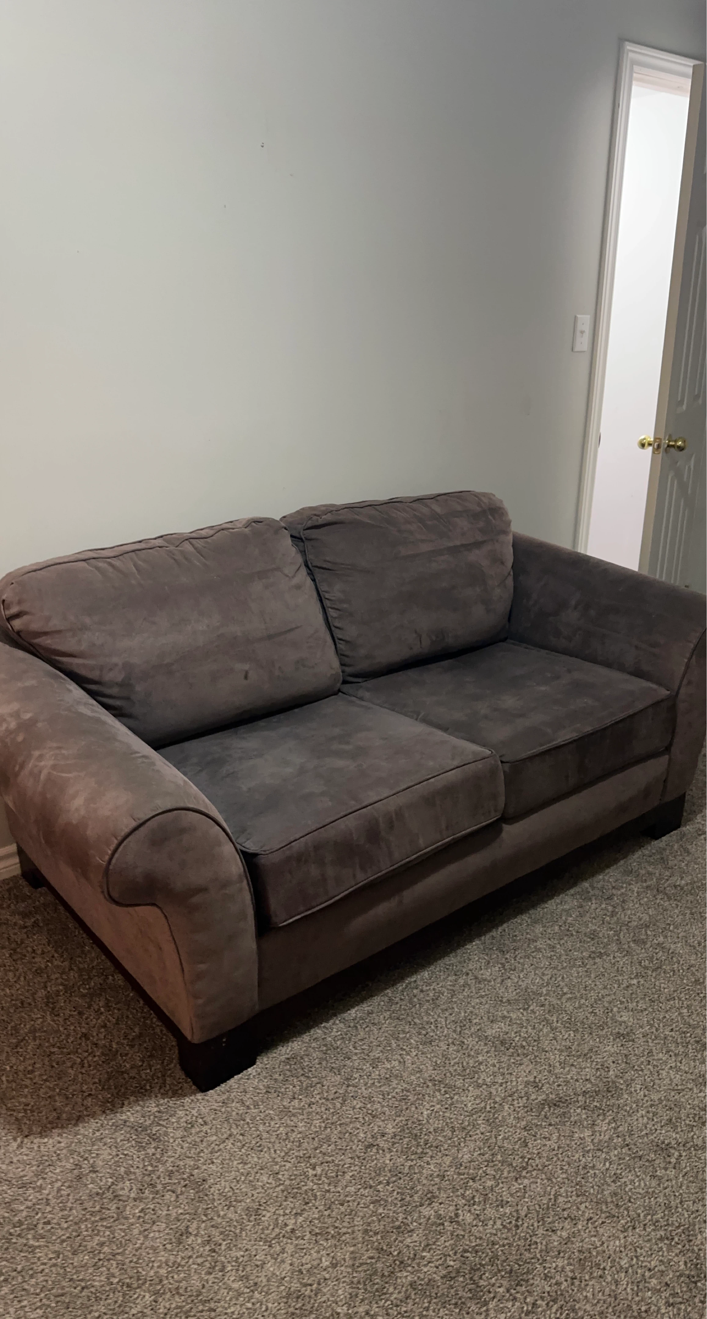 Grey Suede Couch - 2 Seater