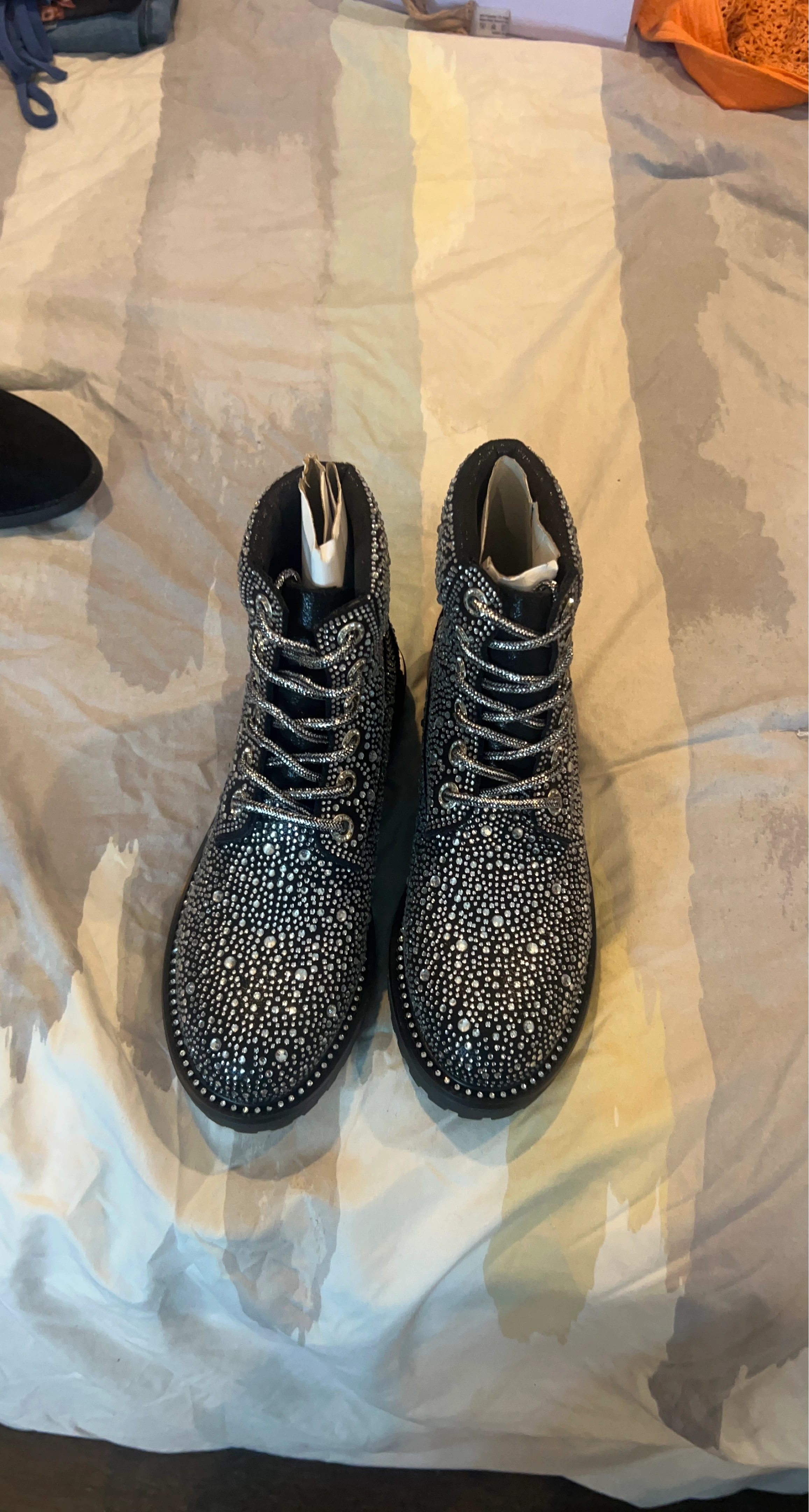 Black Rhinestone Combat Boots