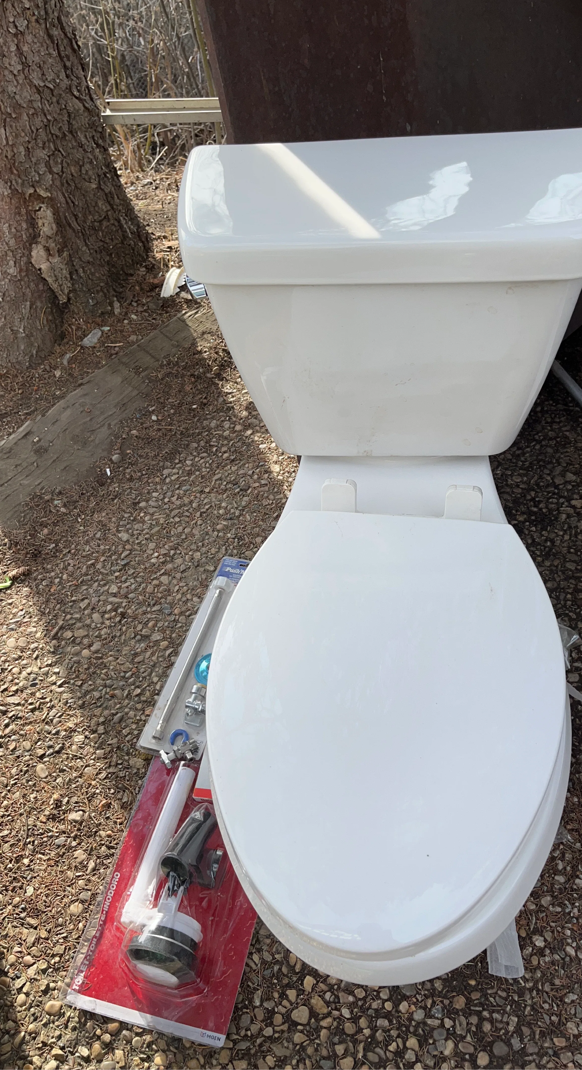 White Toilet Bowl with New Flush Valve Kit
