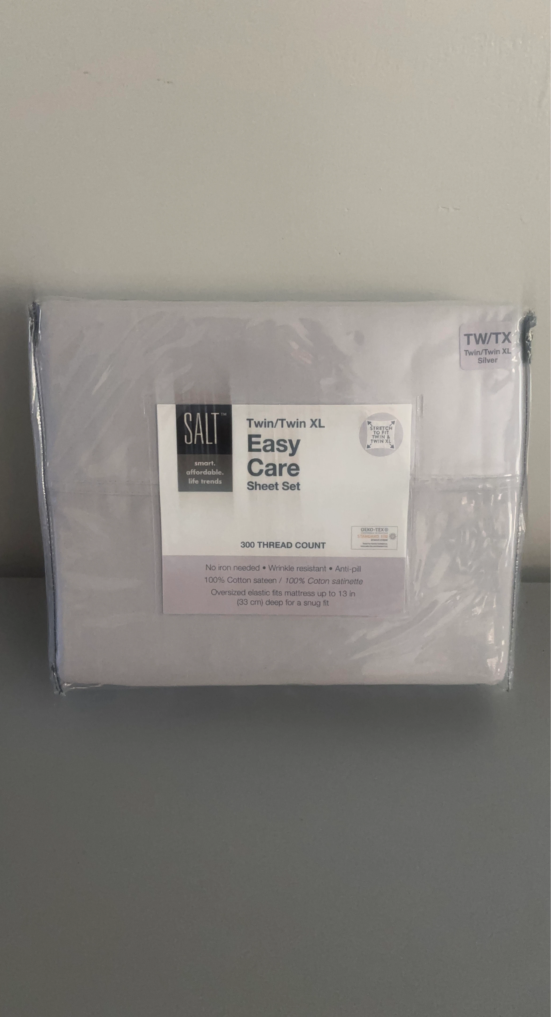 New SALT Twin/Twin XL Easy Care Sheet Set - Silver