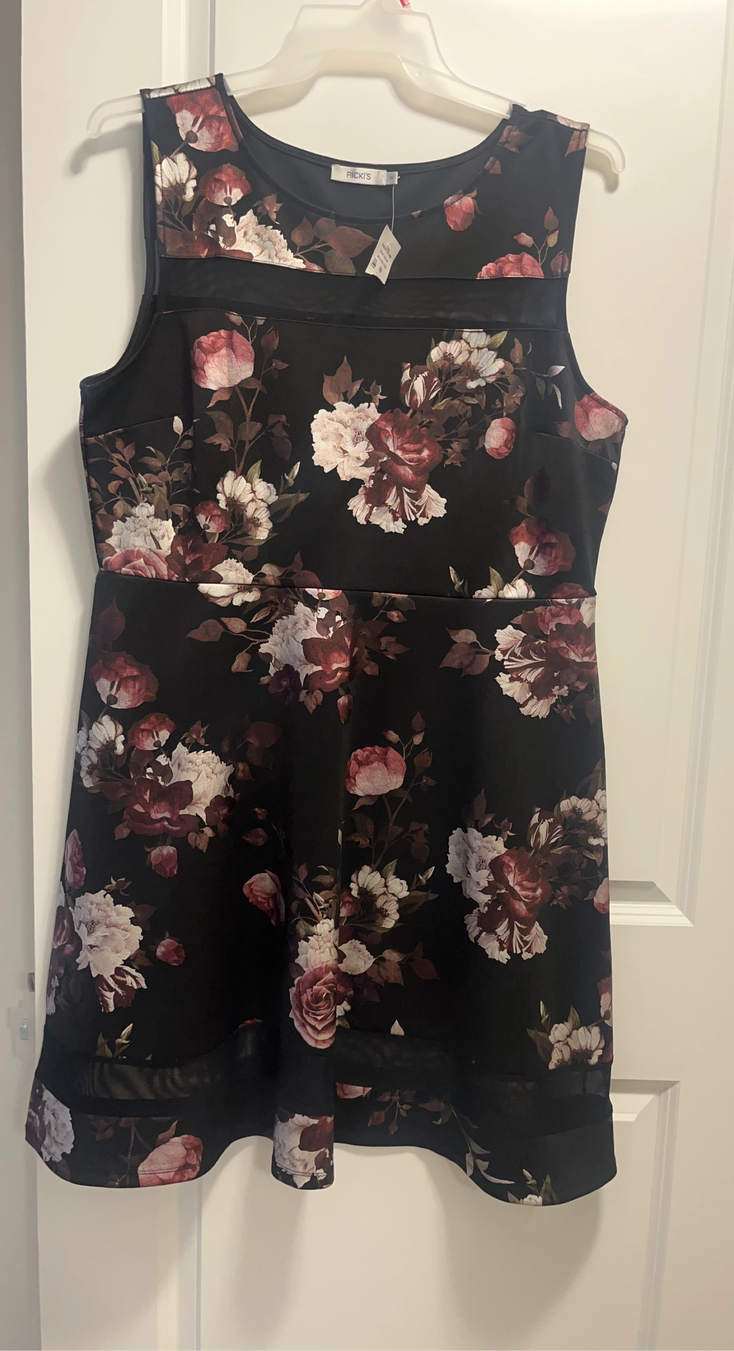 Rickis Black Floral Mesh Panel Dress