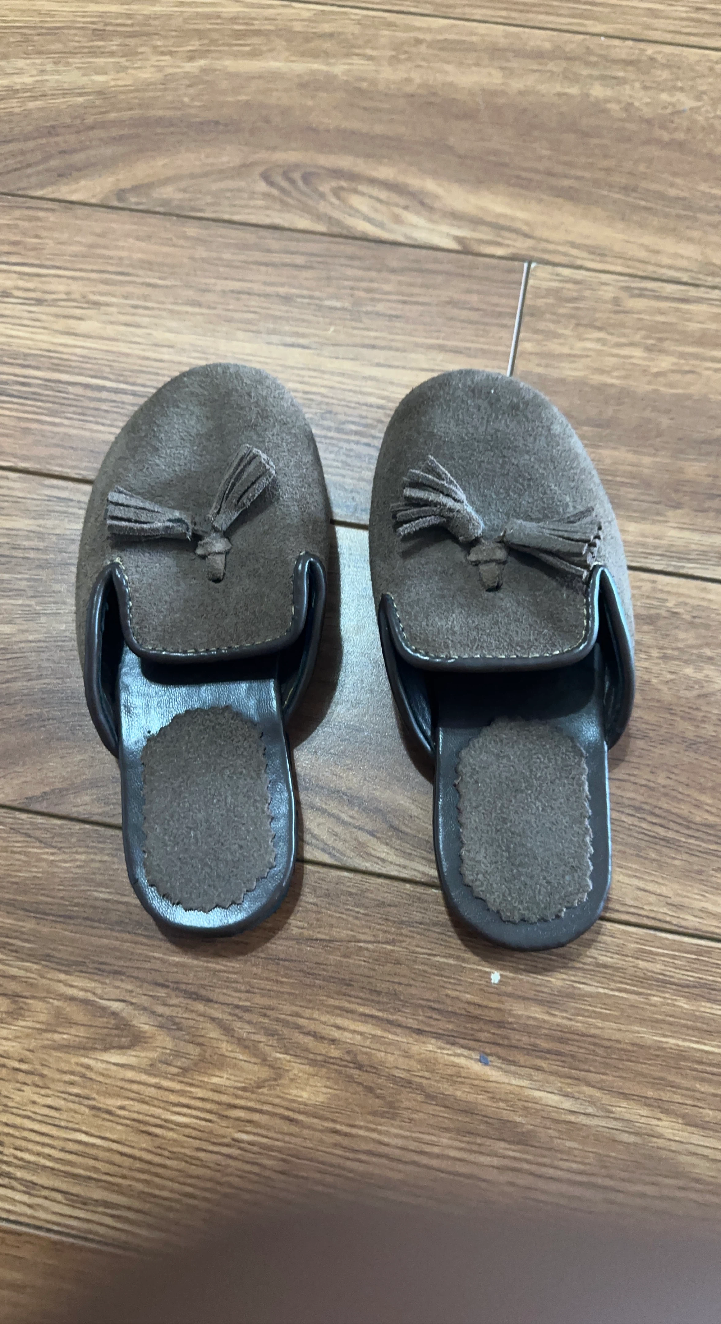 Brown Suede Tassel Slippers