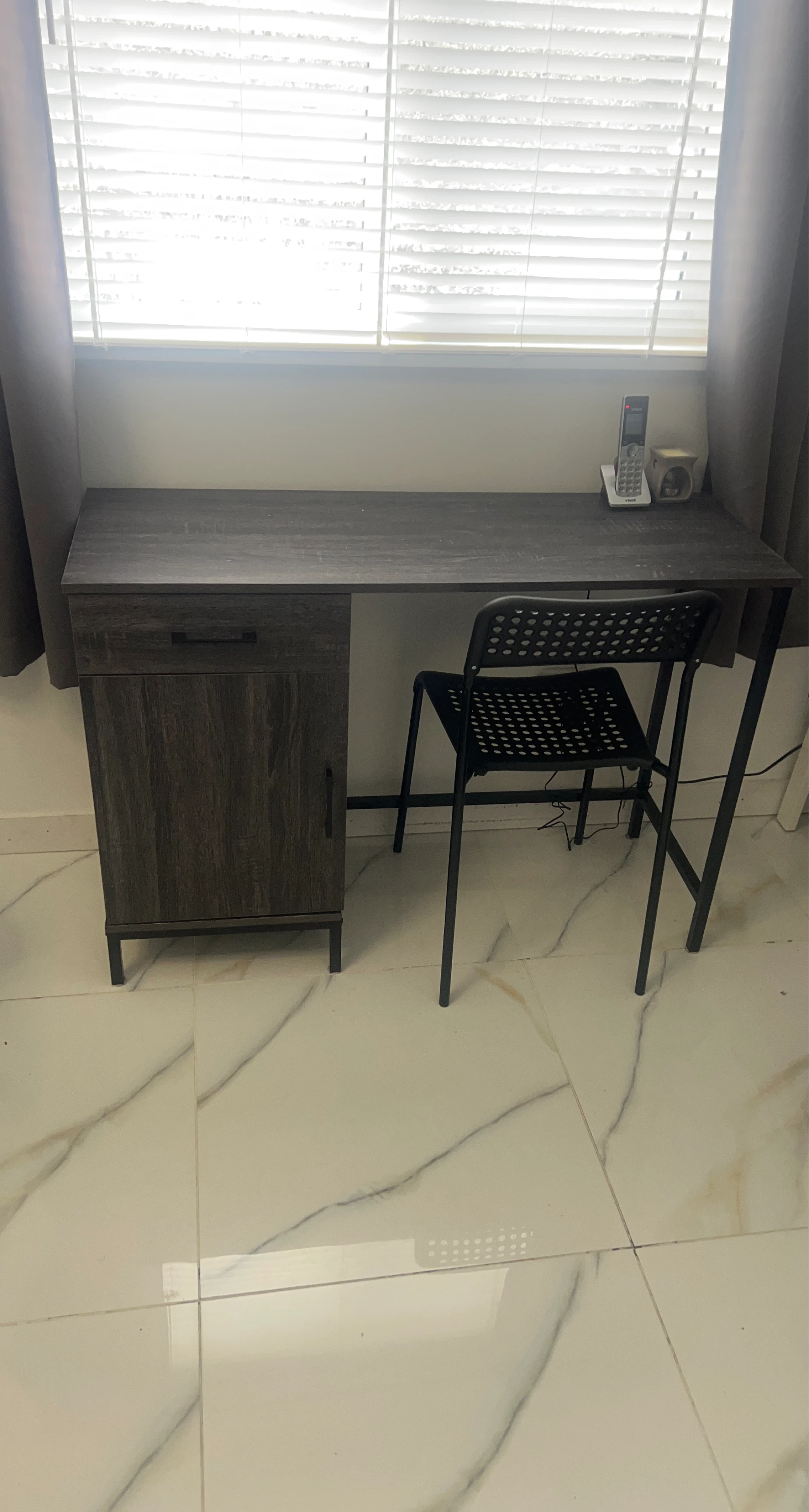 Dark Wood Desk with Drawer and Cabinet