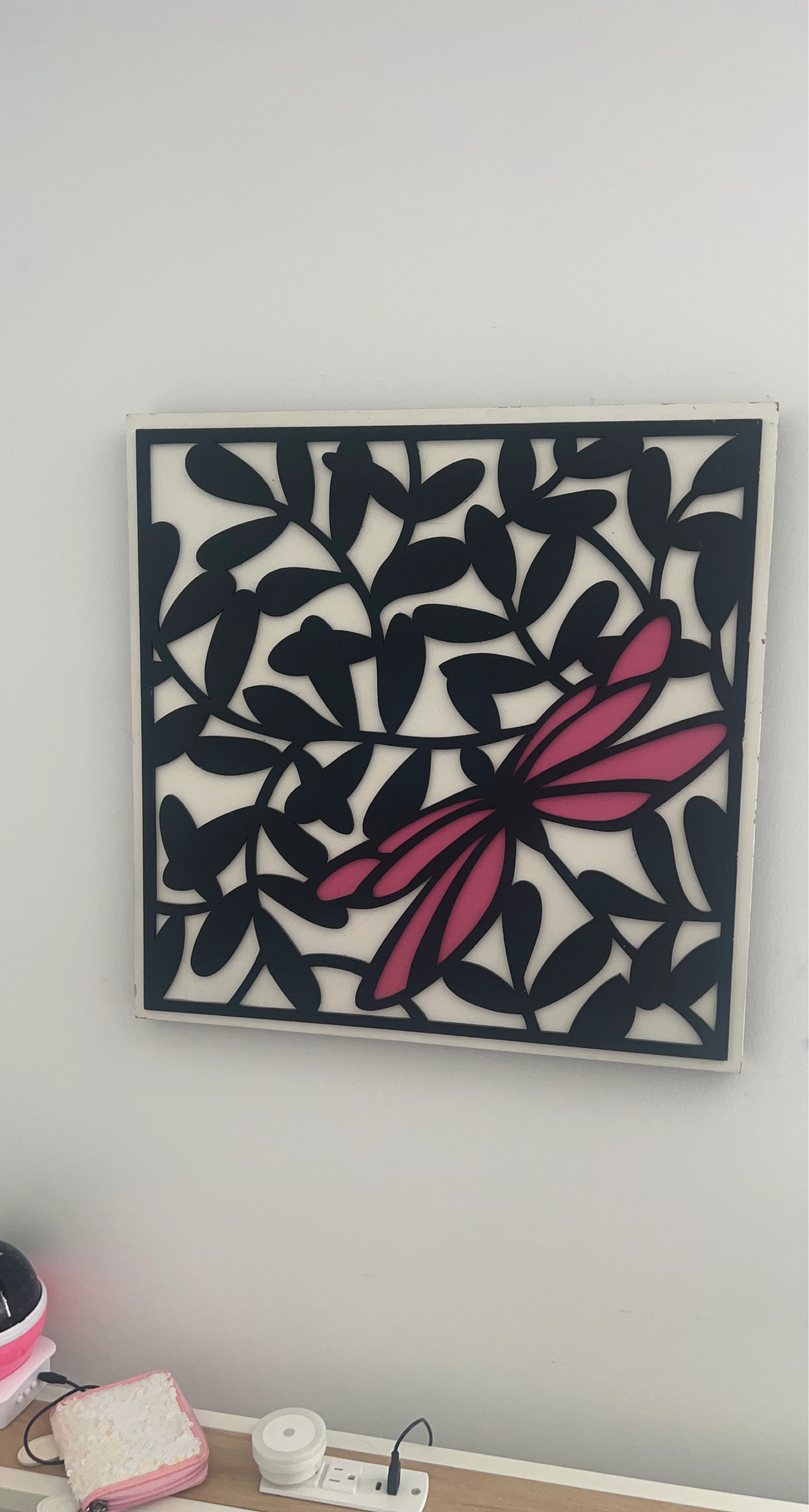 Dragonfly Wall Art - Black and Pink