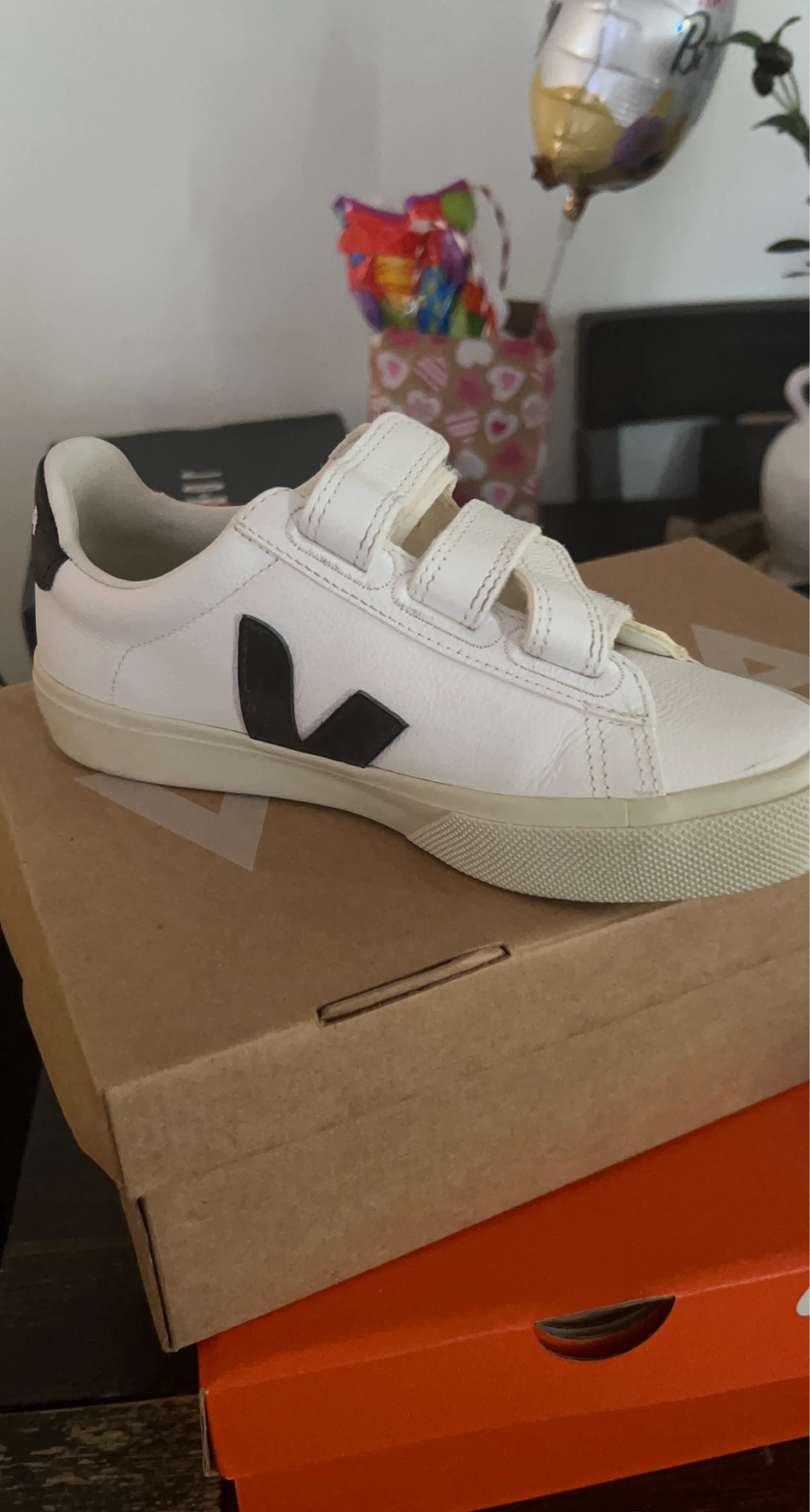 Veja White Leather Velcro Sneakers