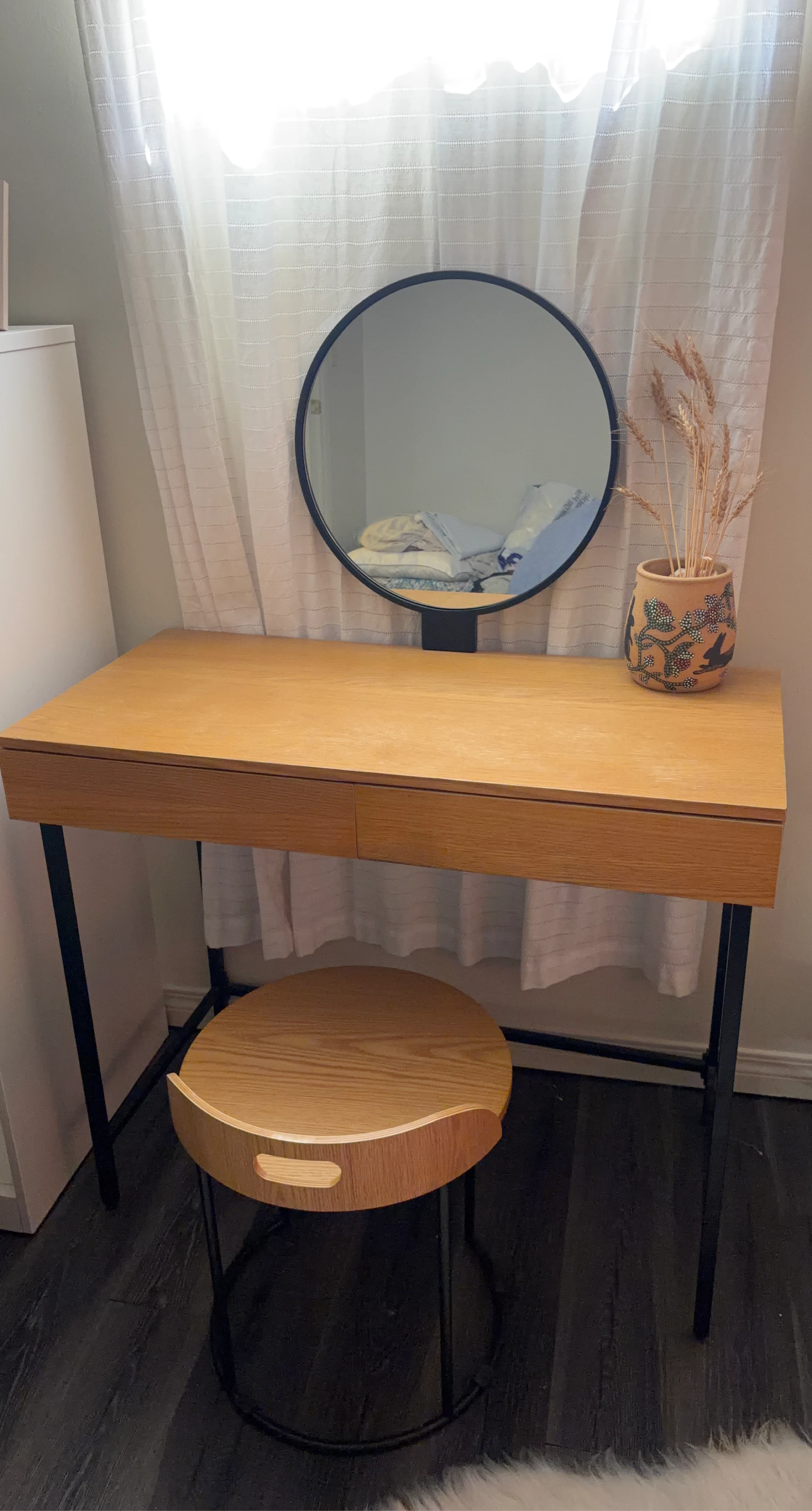 Vanity Desk with Stool and Mirror