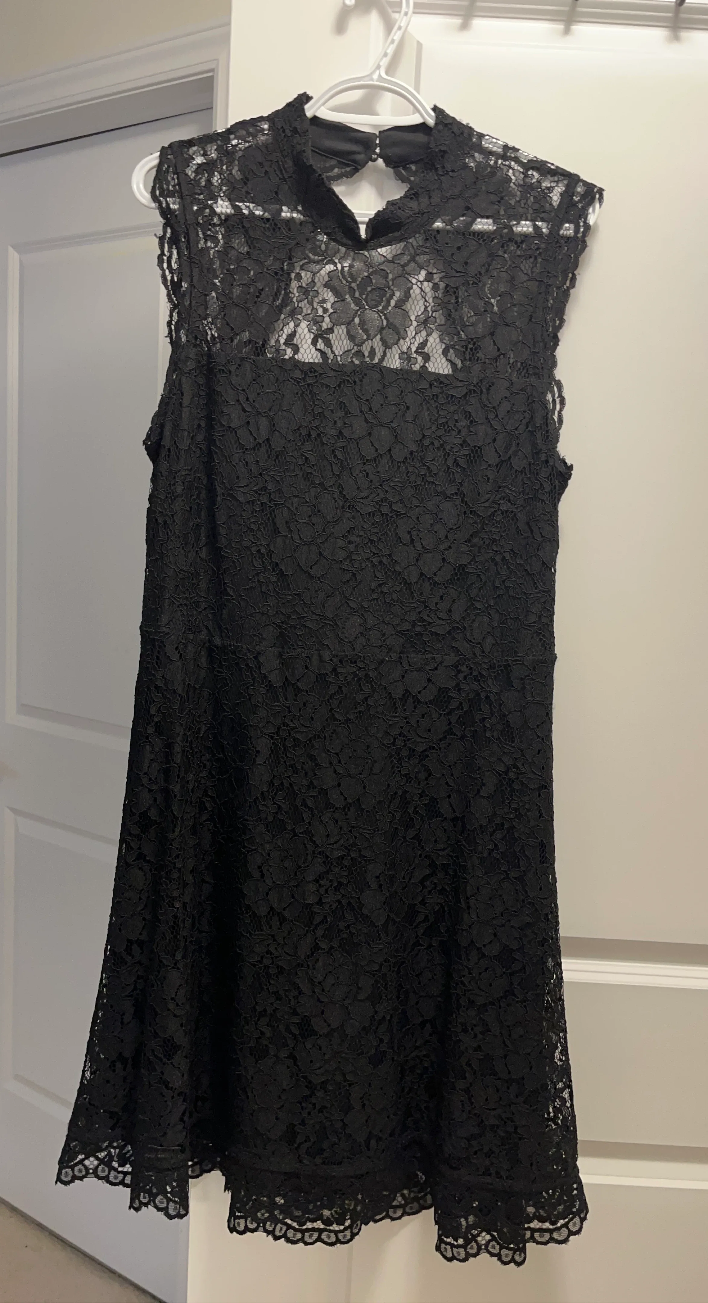 Black Lace Mock Neck Sleeveless Dress