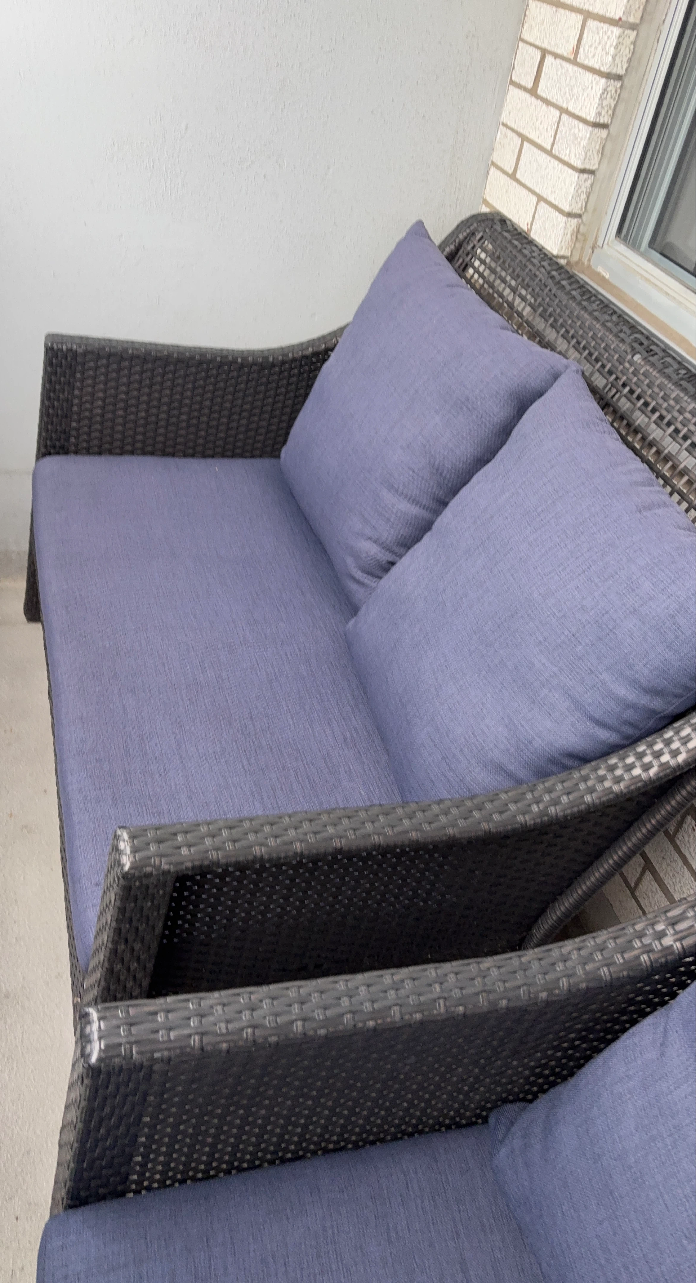 Wicker Outdoor Loveseat and Chair Set with Blue Cushions - photo 2