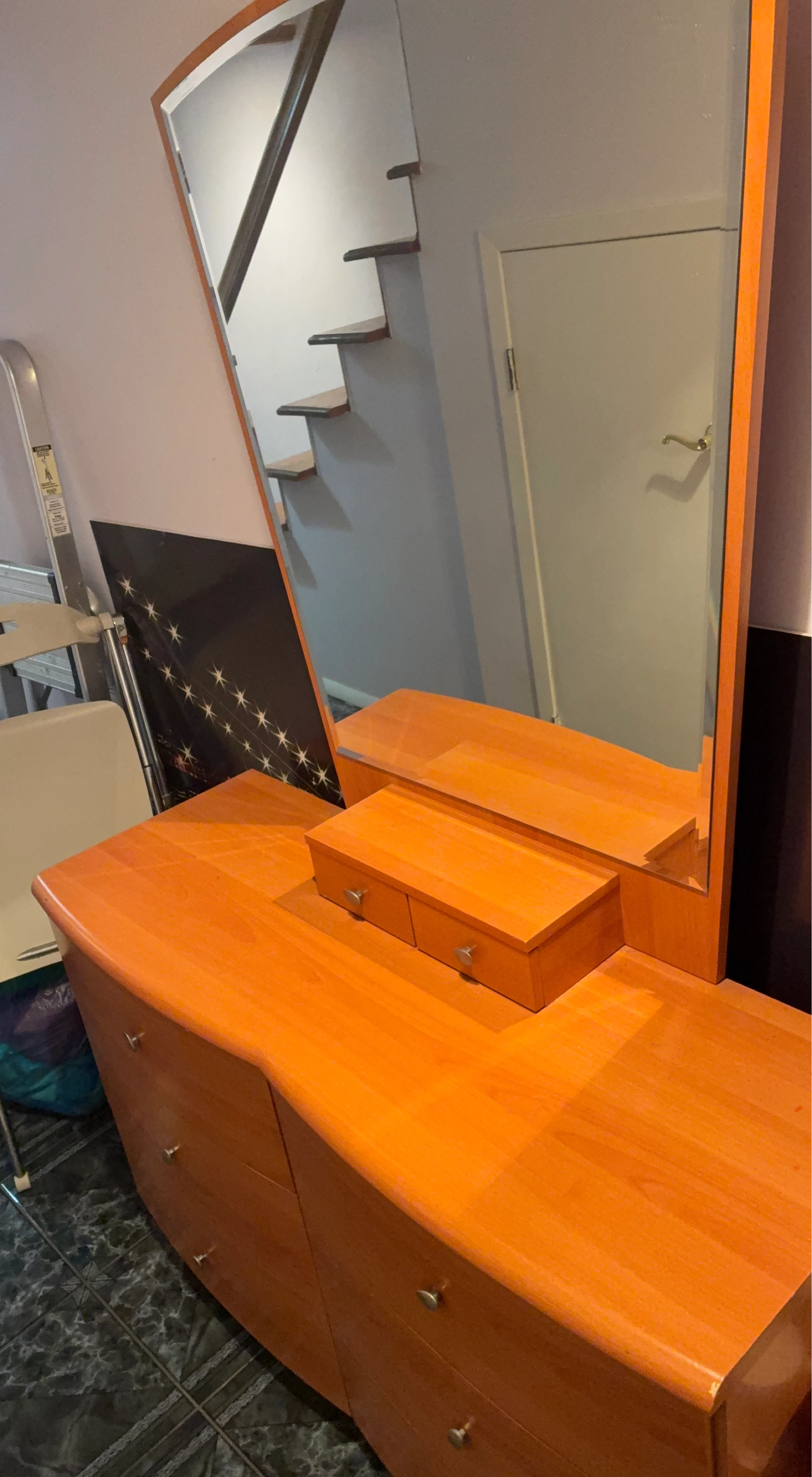 Orange Wood Dresser with Mirror