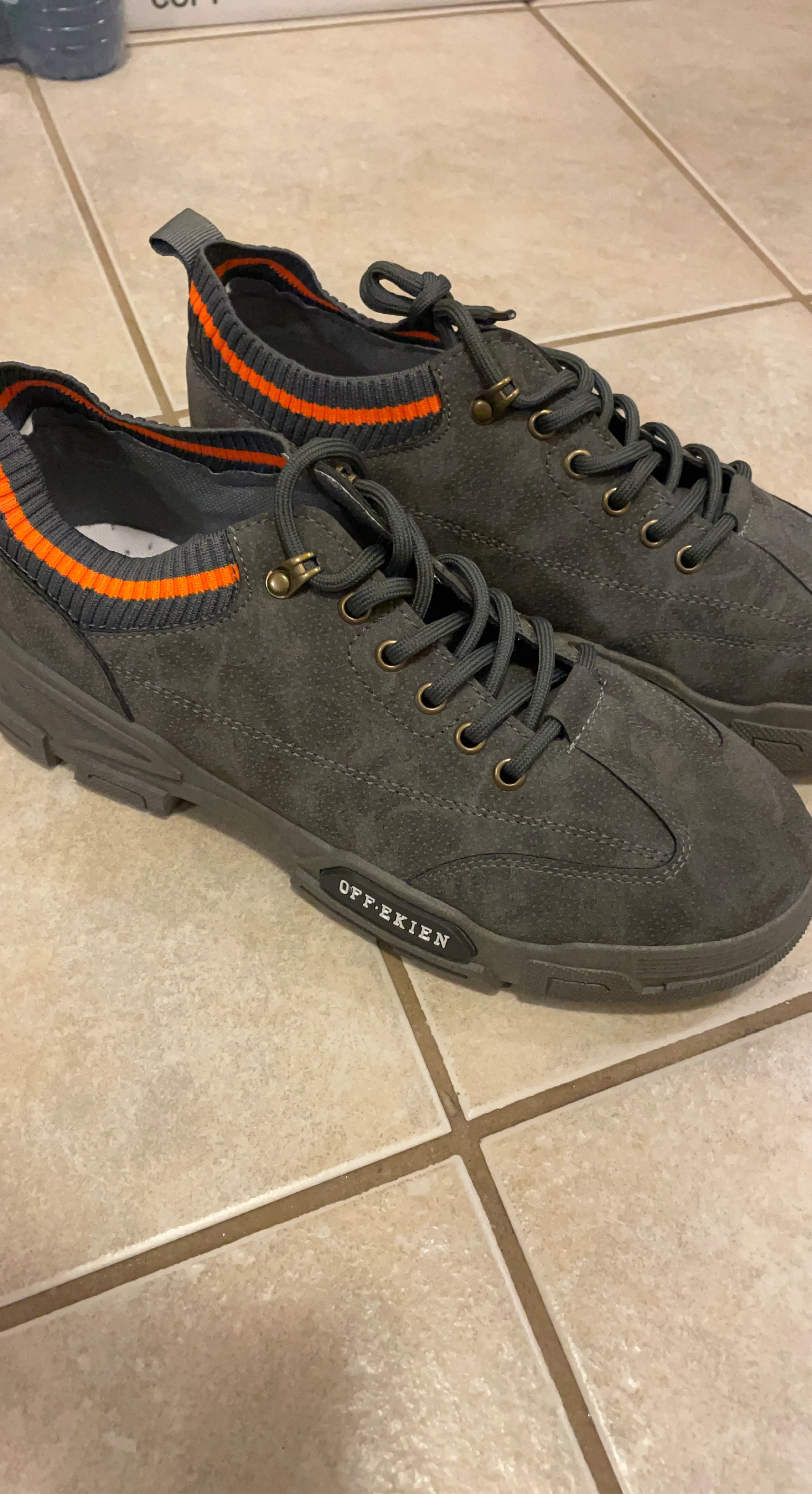 OFF.EKIEN Men's Grey Suede Casual Shoes