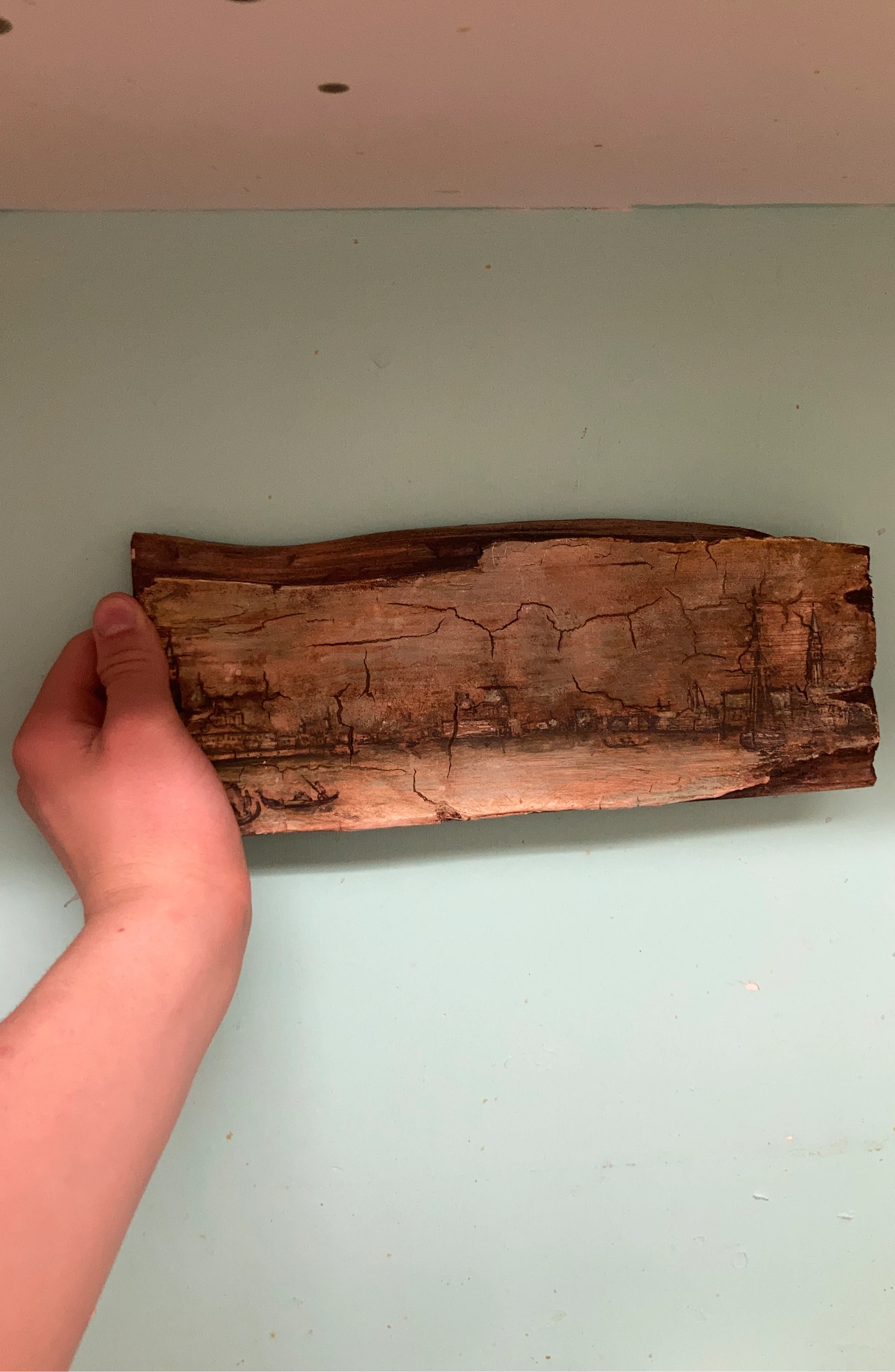 Hand-carved wooden art plaque with Venetian scene
