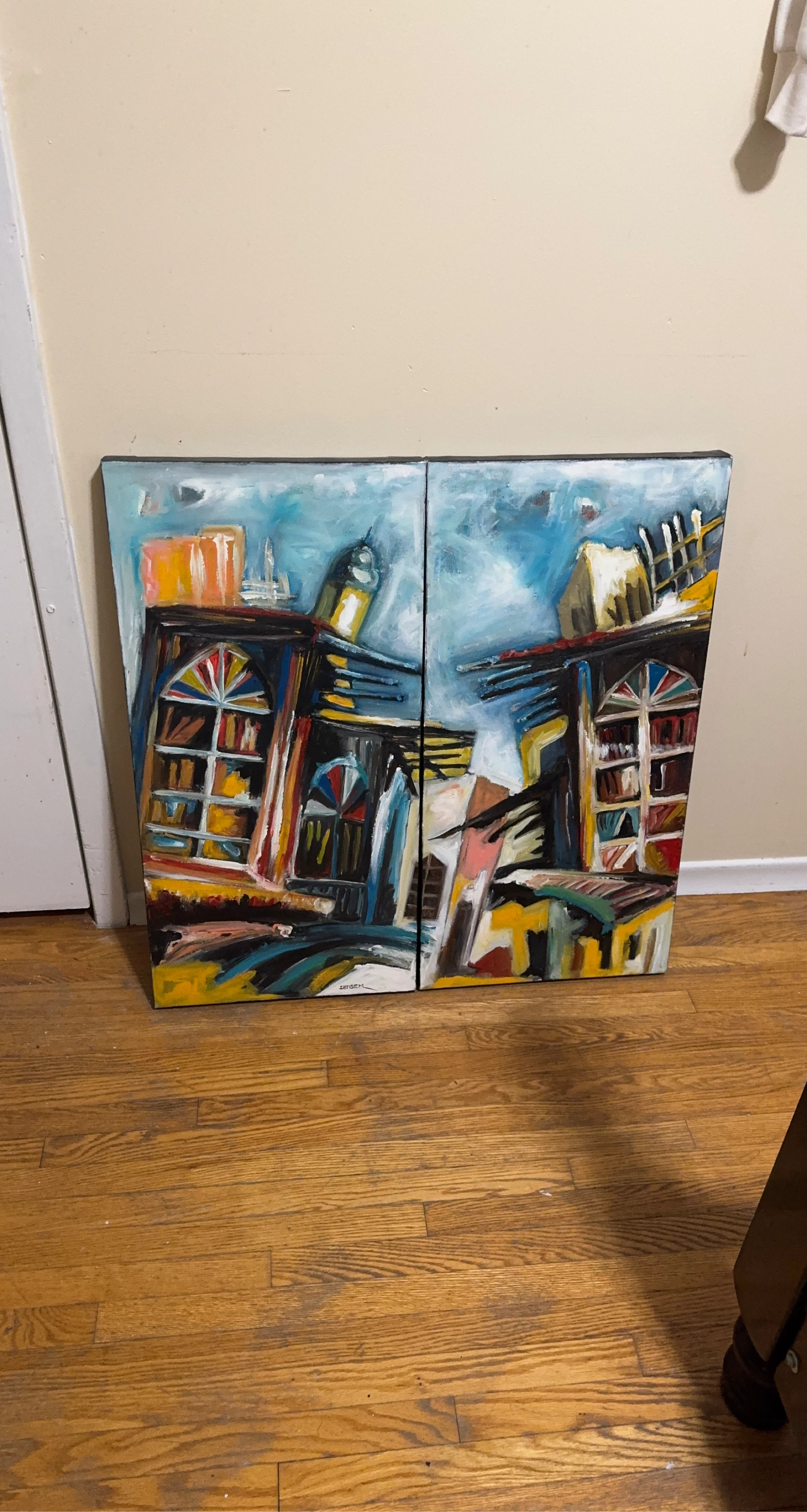 Abstract Cityscape Diptych Painting