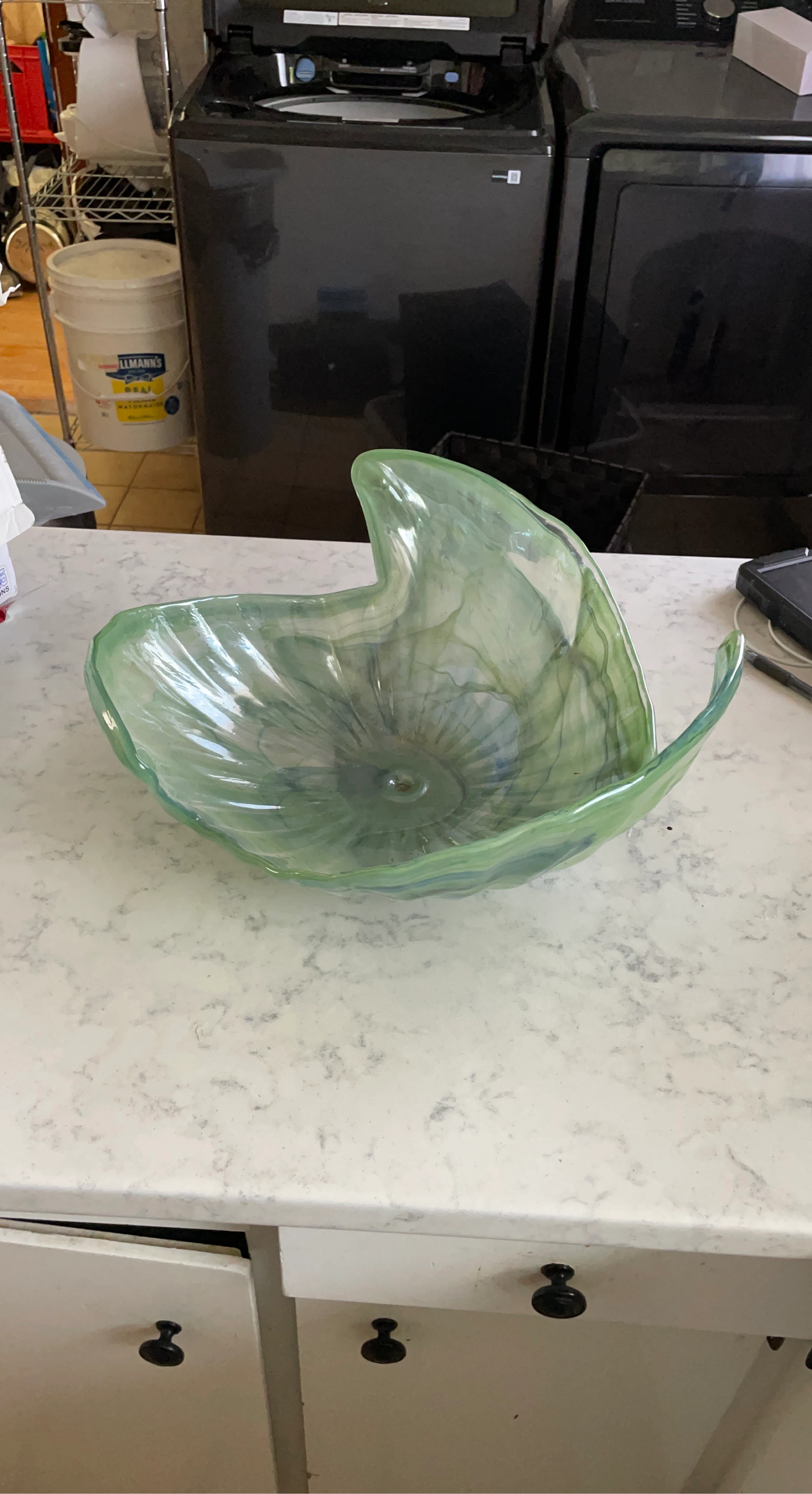 Green Swirl Glass Decorative Bowl
