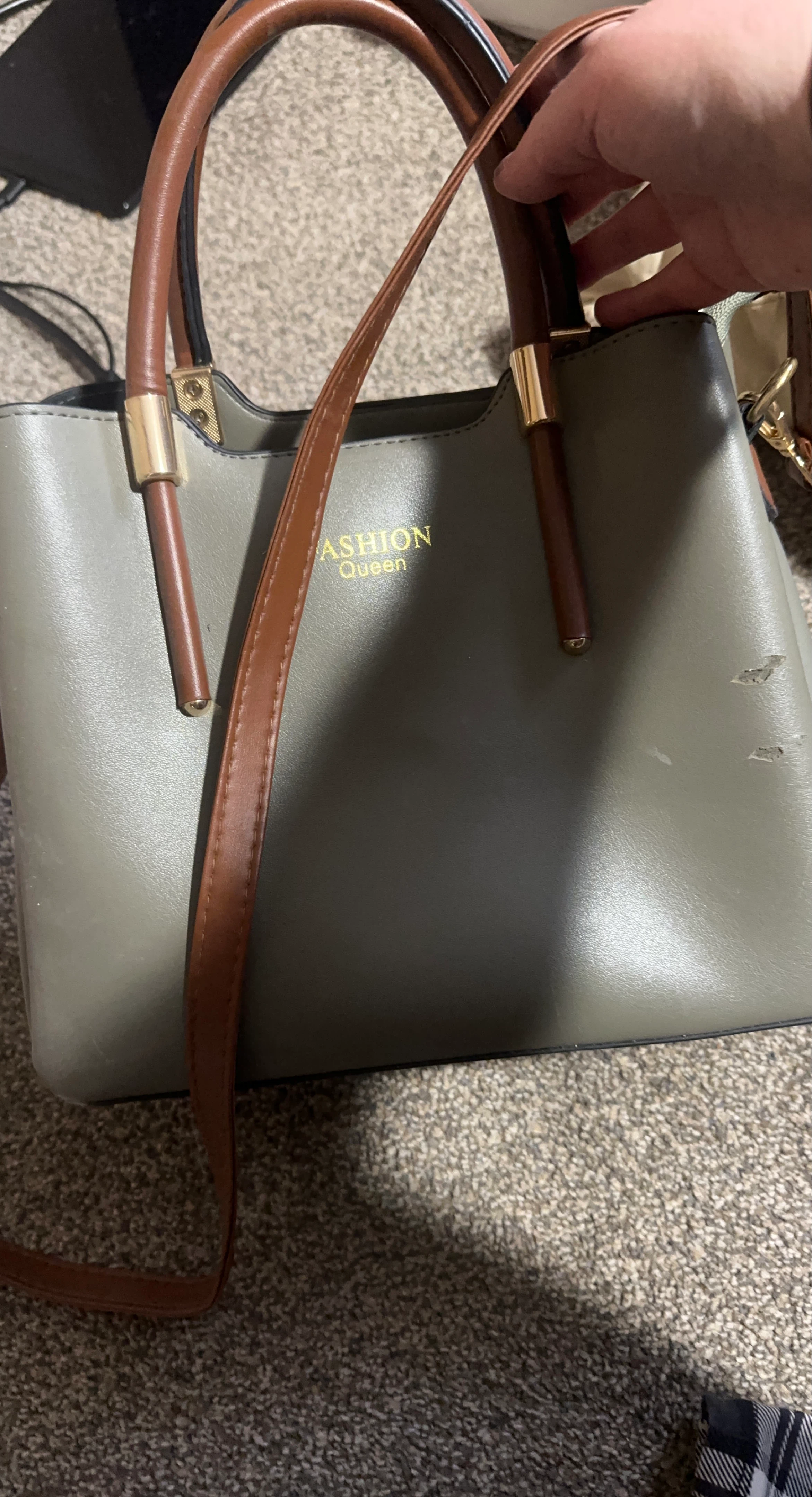 Fashion Queen Grey Faux Leather Handbag