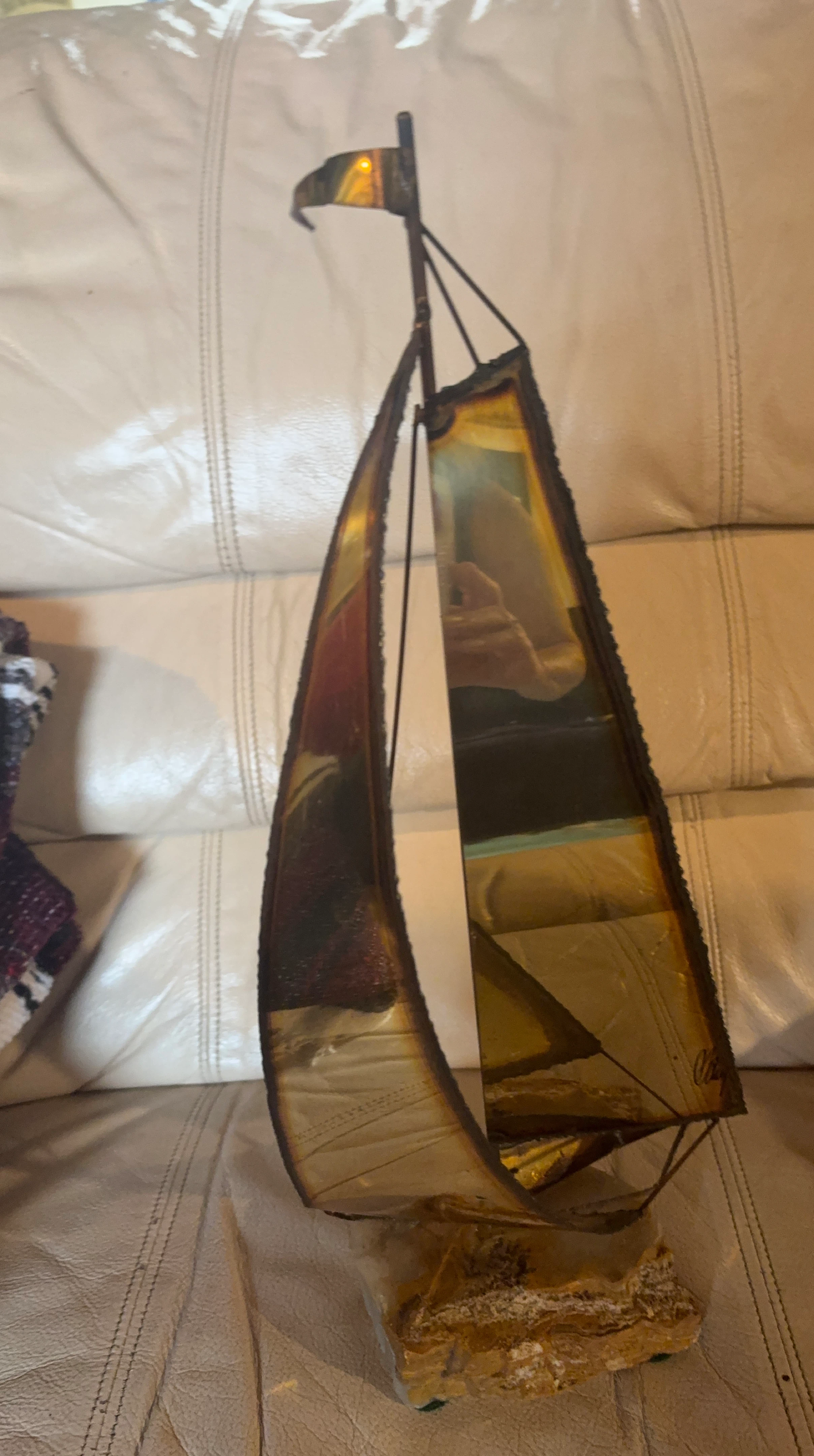 Mid-Century Modern Metal Sailboat Sculpture
