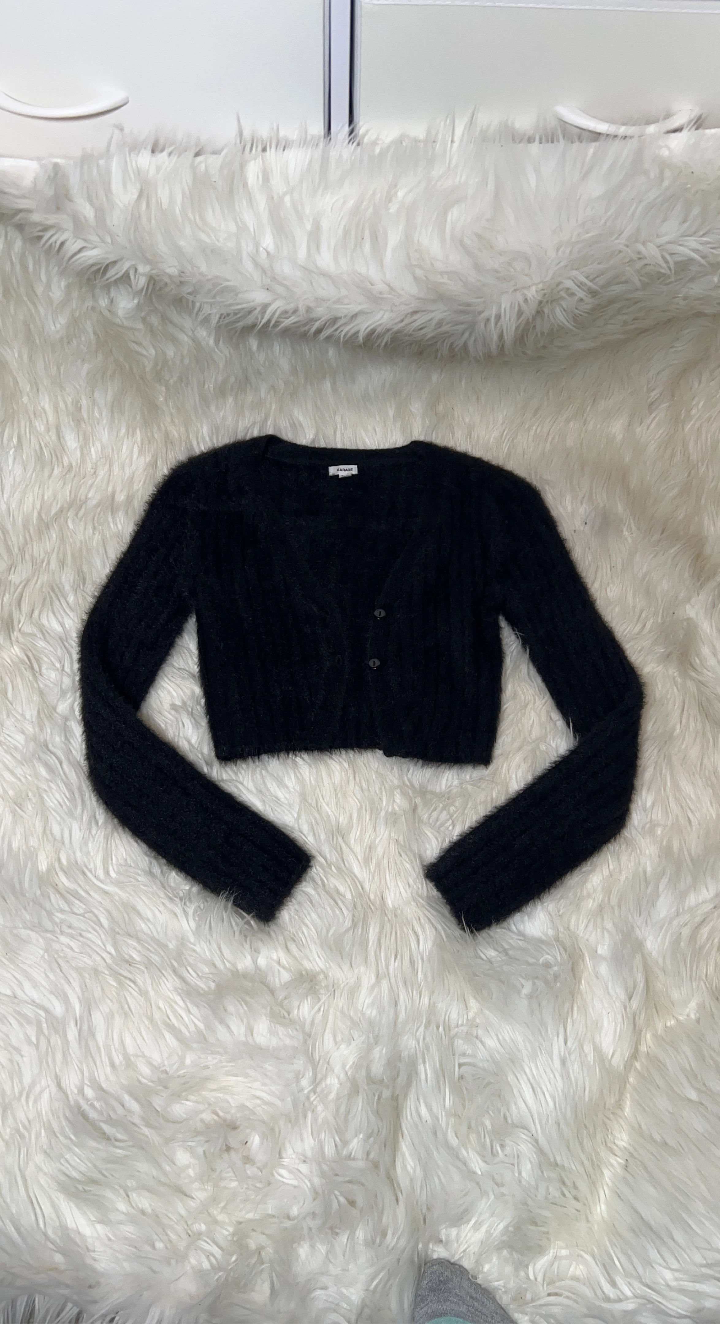 Garage Black Fuzzy Cropped Cardigan