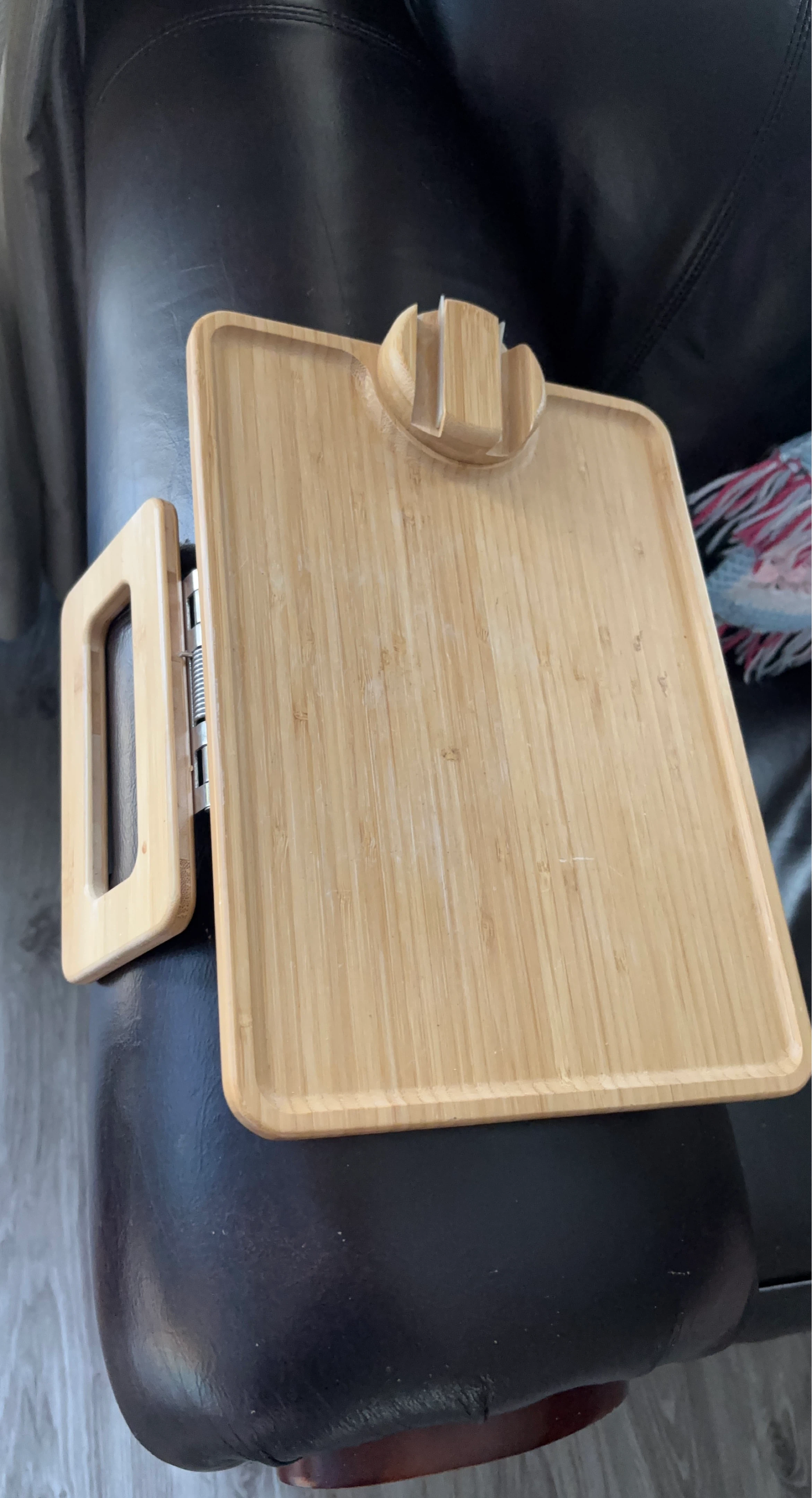 TWO Bamboo Couch Arm Tray Table with Phone Holder