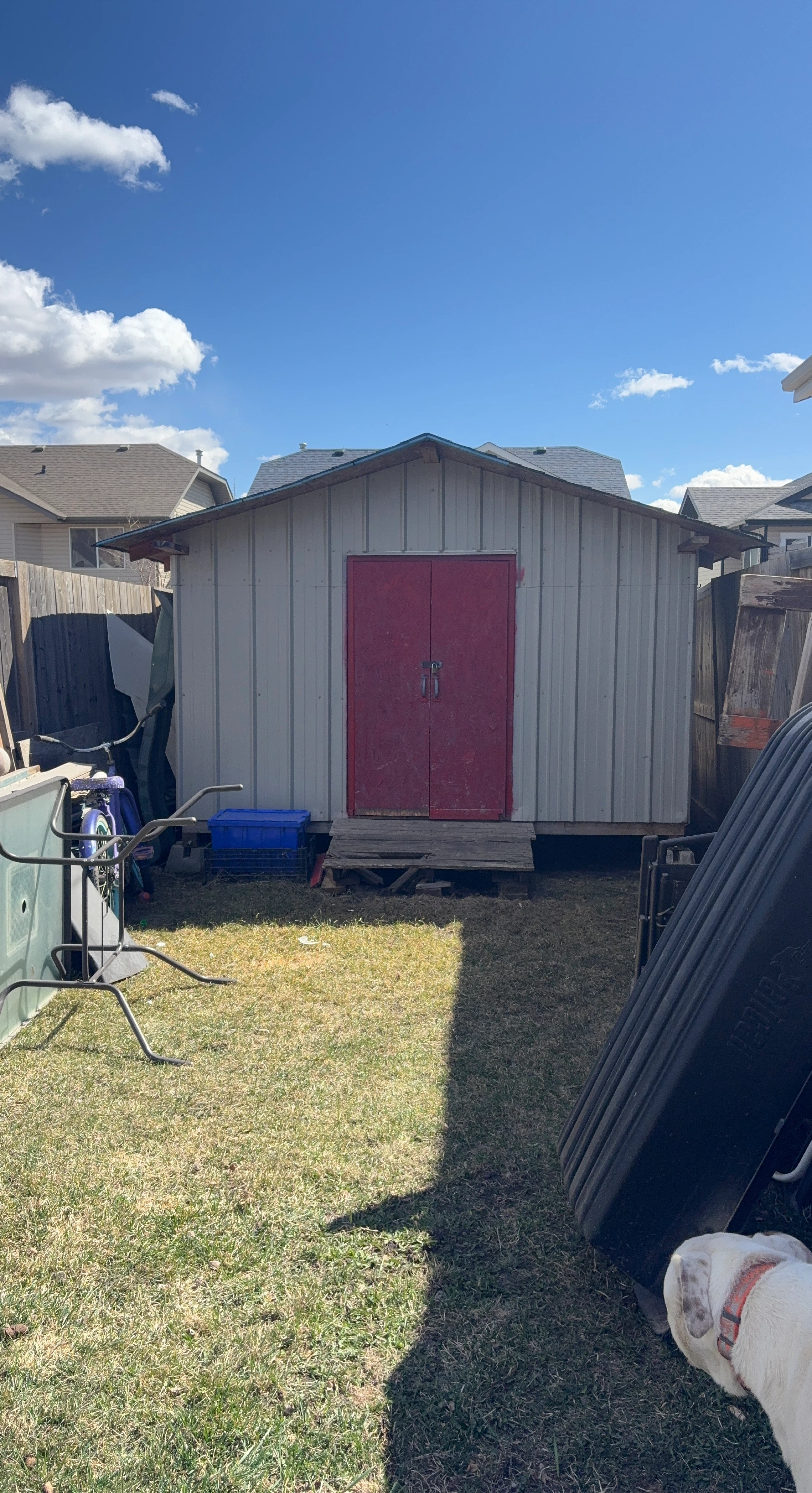 Metal Shed with Double Red Doors