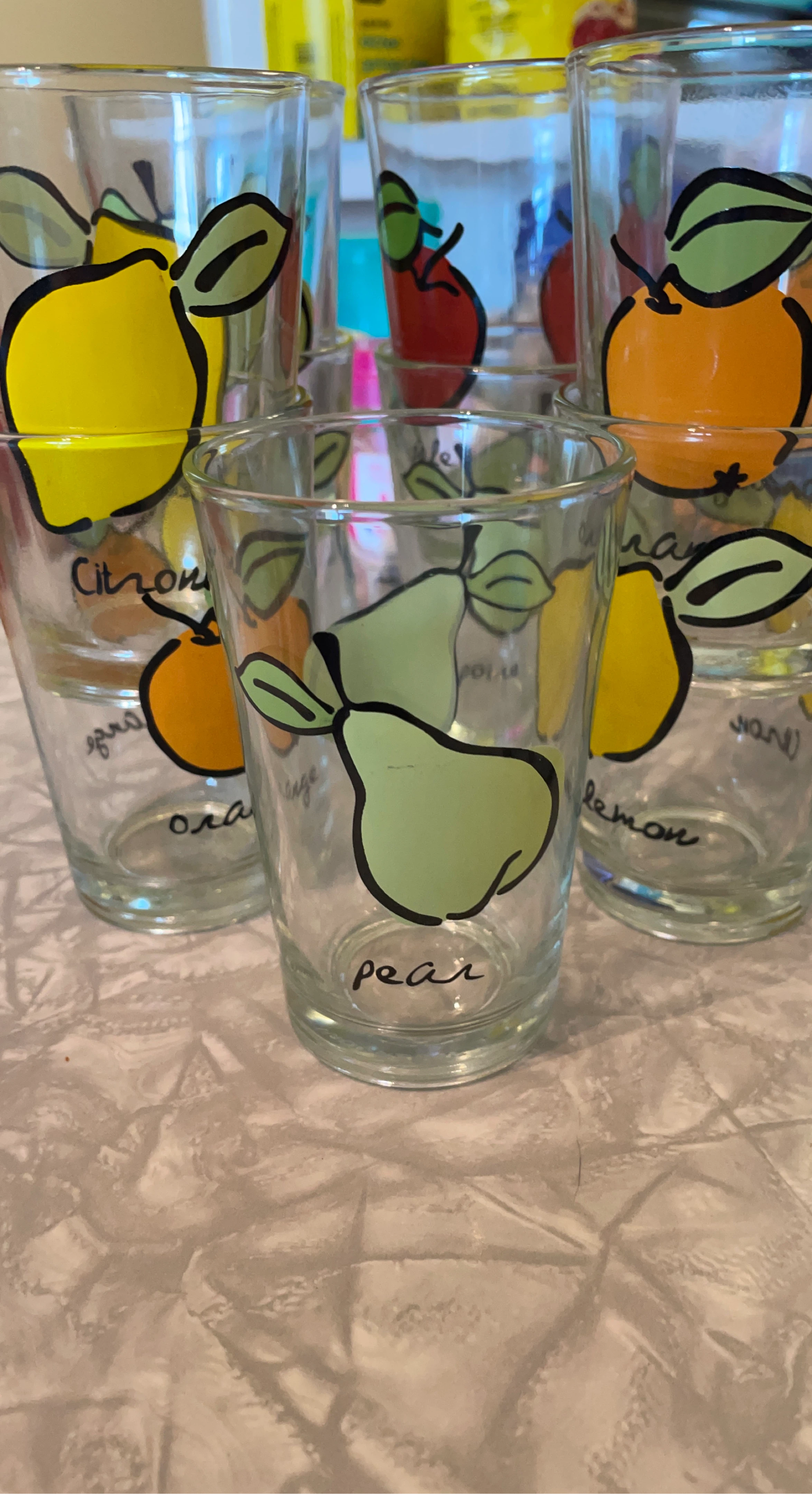 Set of 9 Fruit Glasses - Lemon, Orange, Pear, Apple