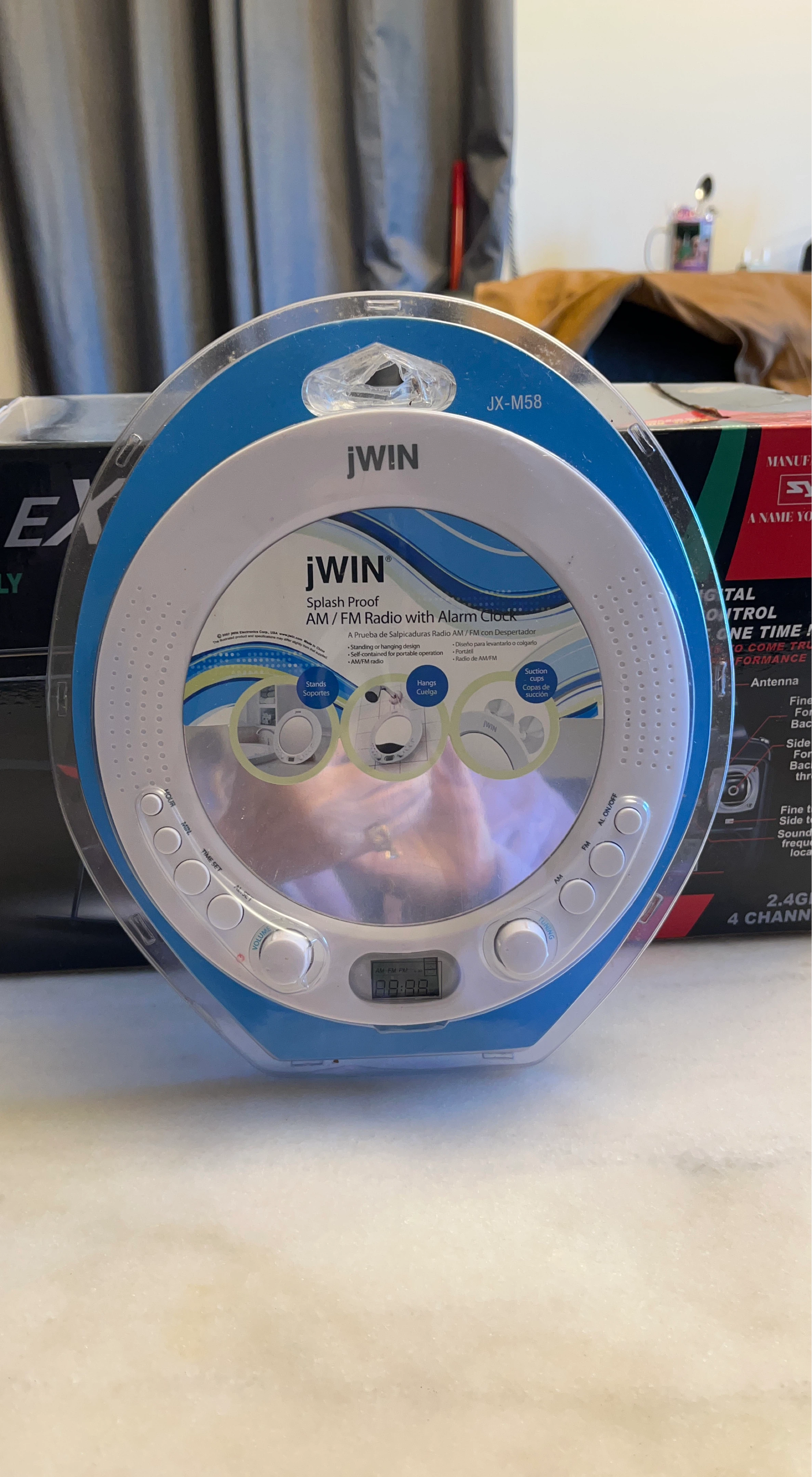 JWIN Splash Proof AM/FM Radio with Alarm Clock JX-M58