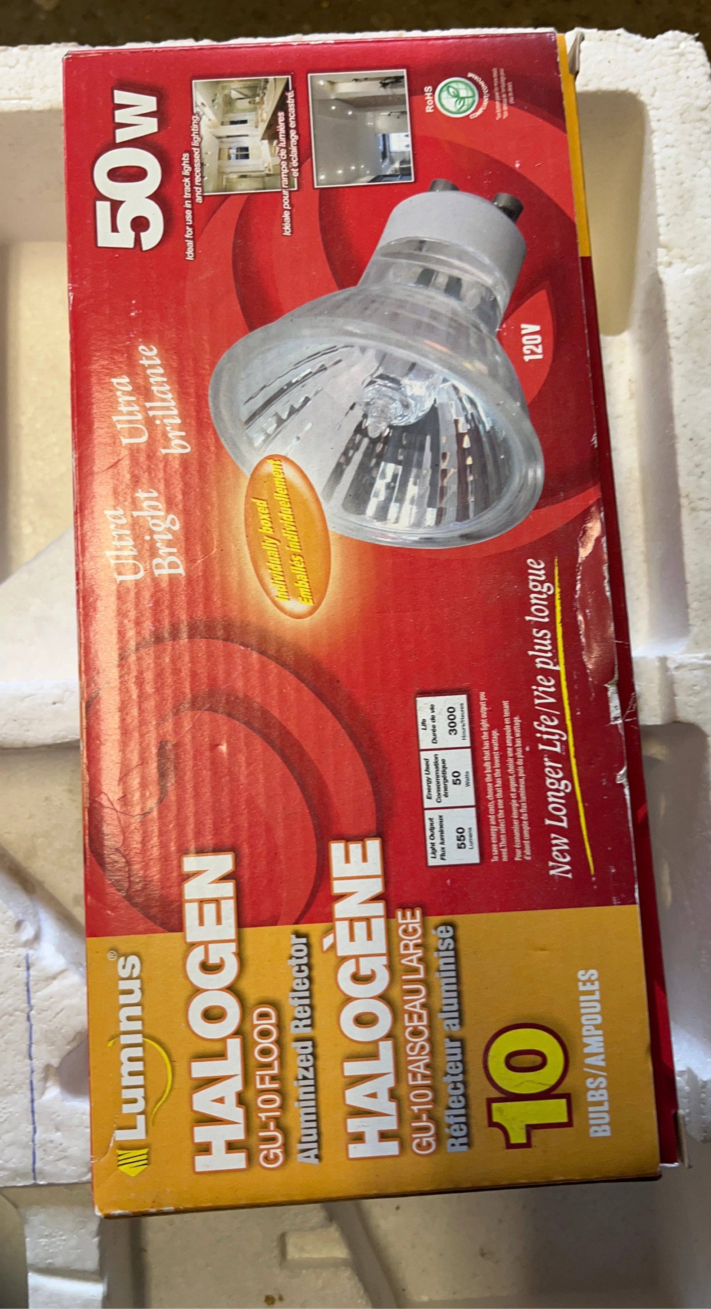 Luminus 10 x 50W Halogen GU10 Flood Bulbs
