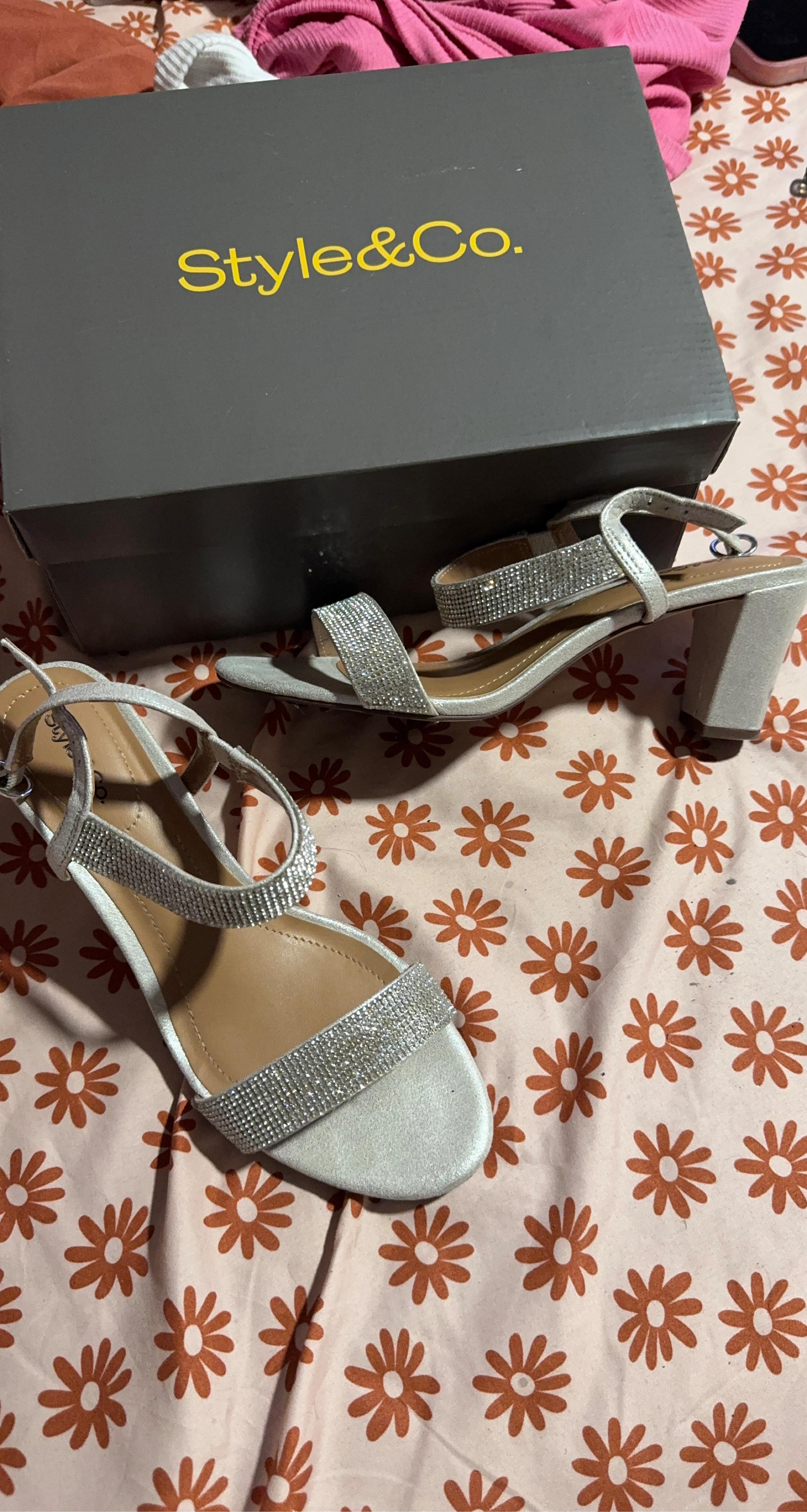 Style & Co. Silver Embellished Block Heel Sandals