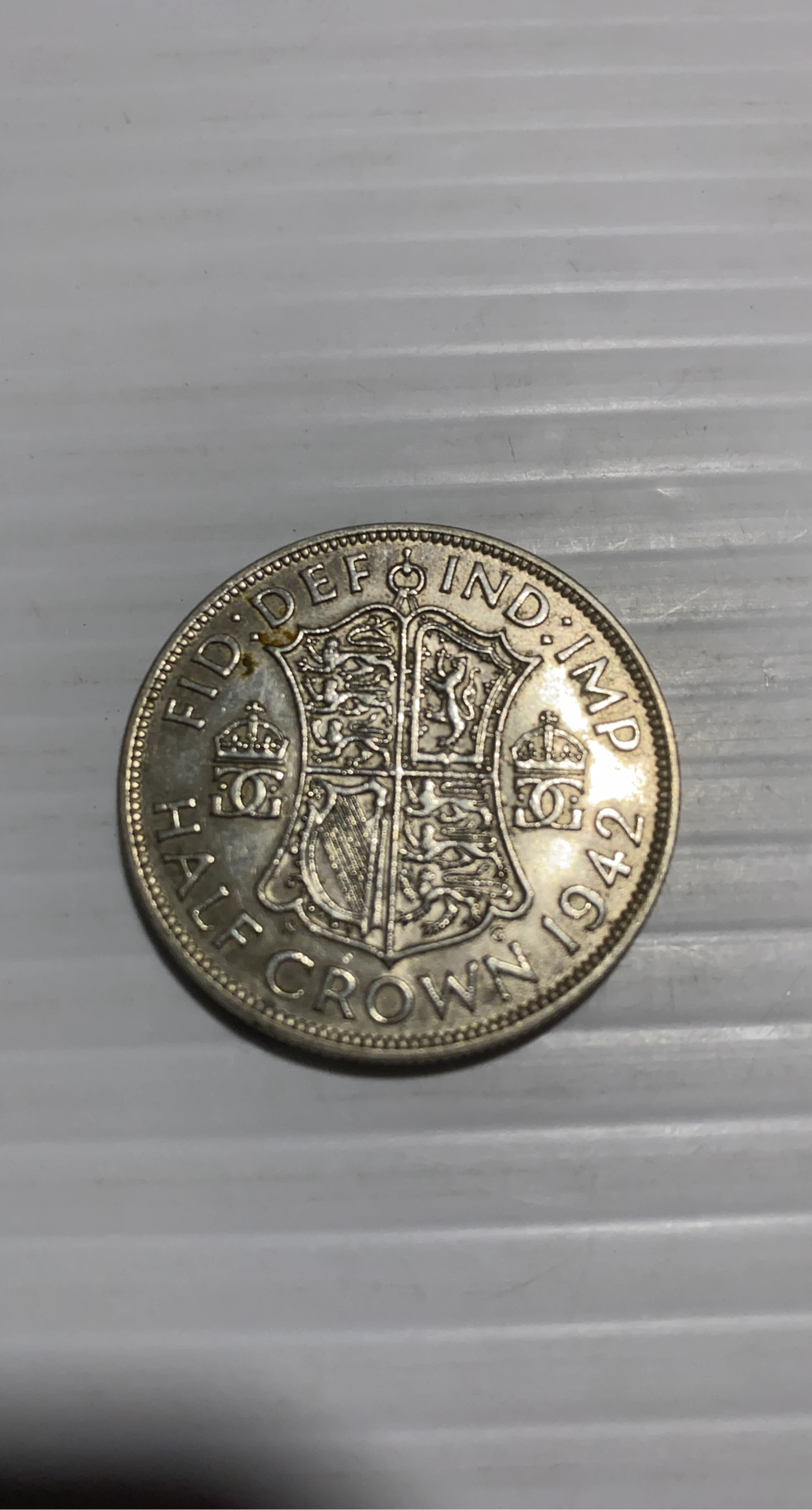 1942 silver United Kingdom Half Crown Coin