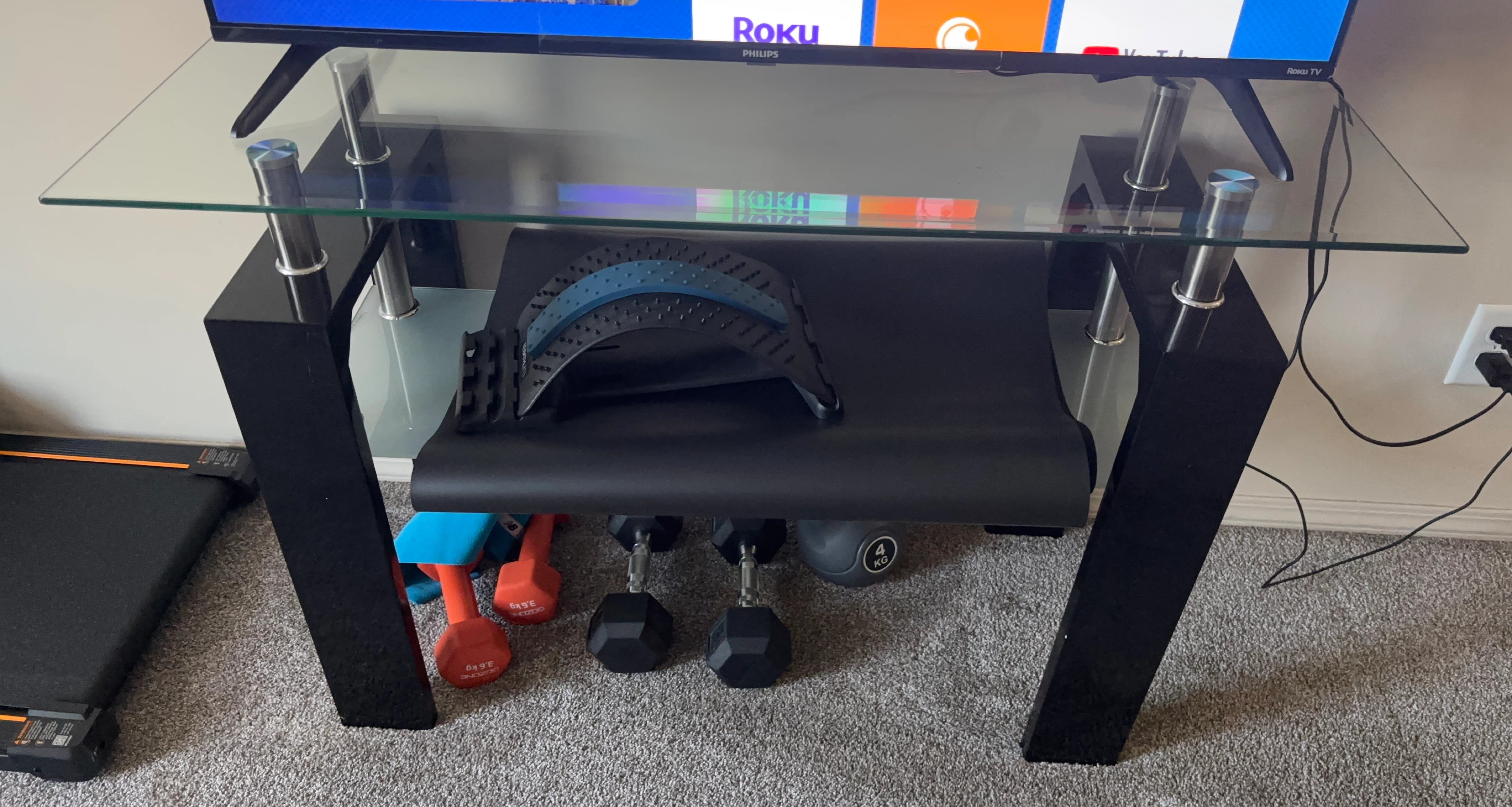Black Glass Top TV Stand with Metal Legs