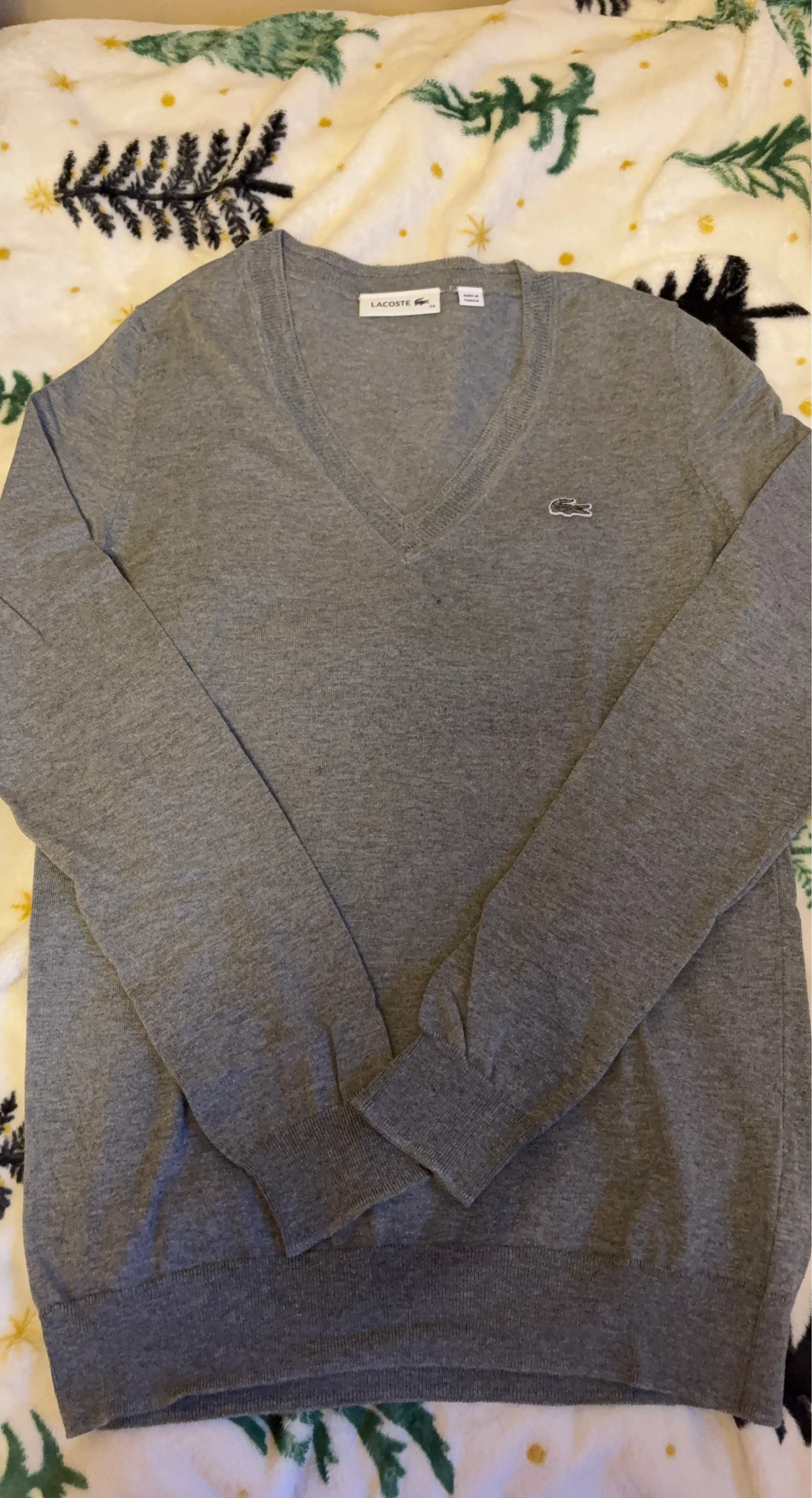 Lacoste Grey V-Neck Sweater