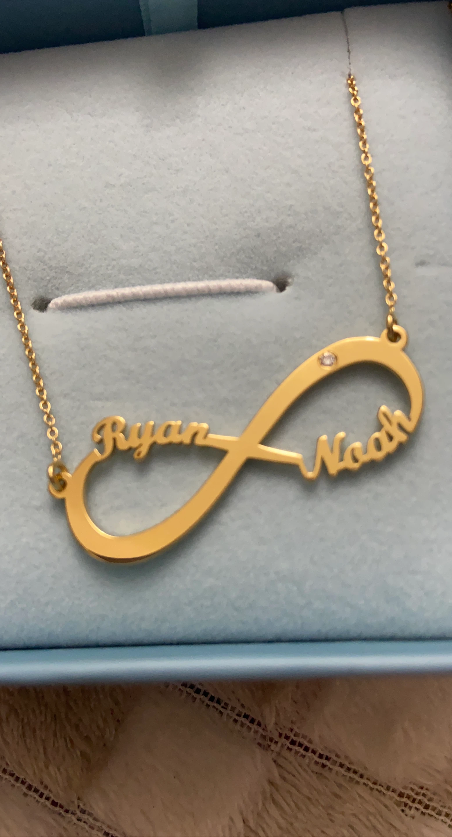 Infinity Necklace with Names Ryan and Noah