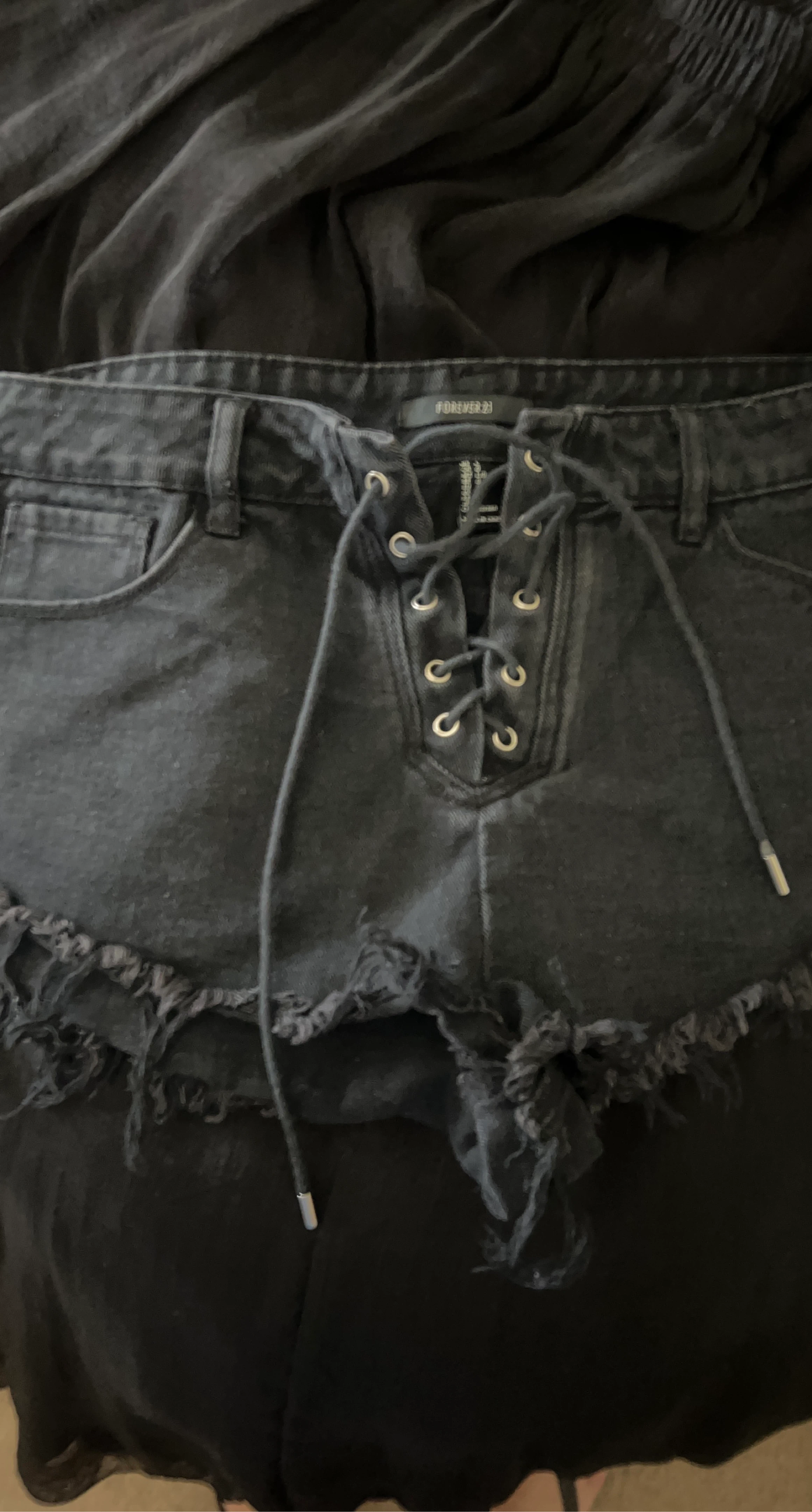 Forever 21 Black Lace-Up Denim Shorts - Size L