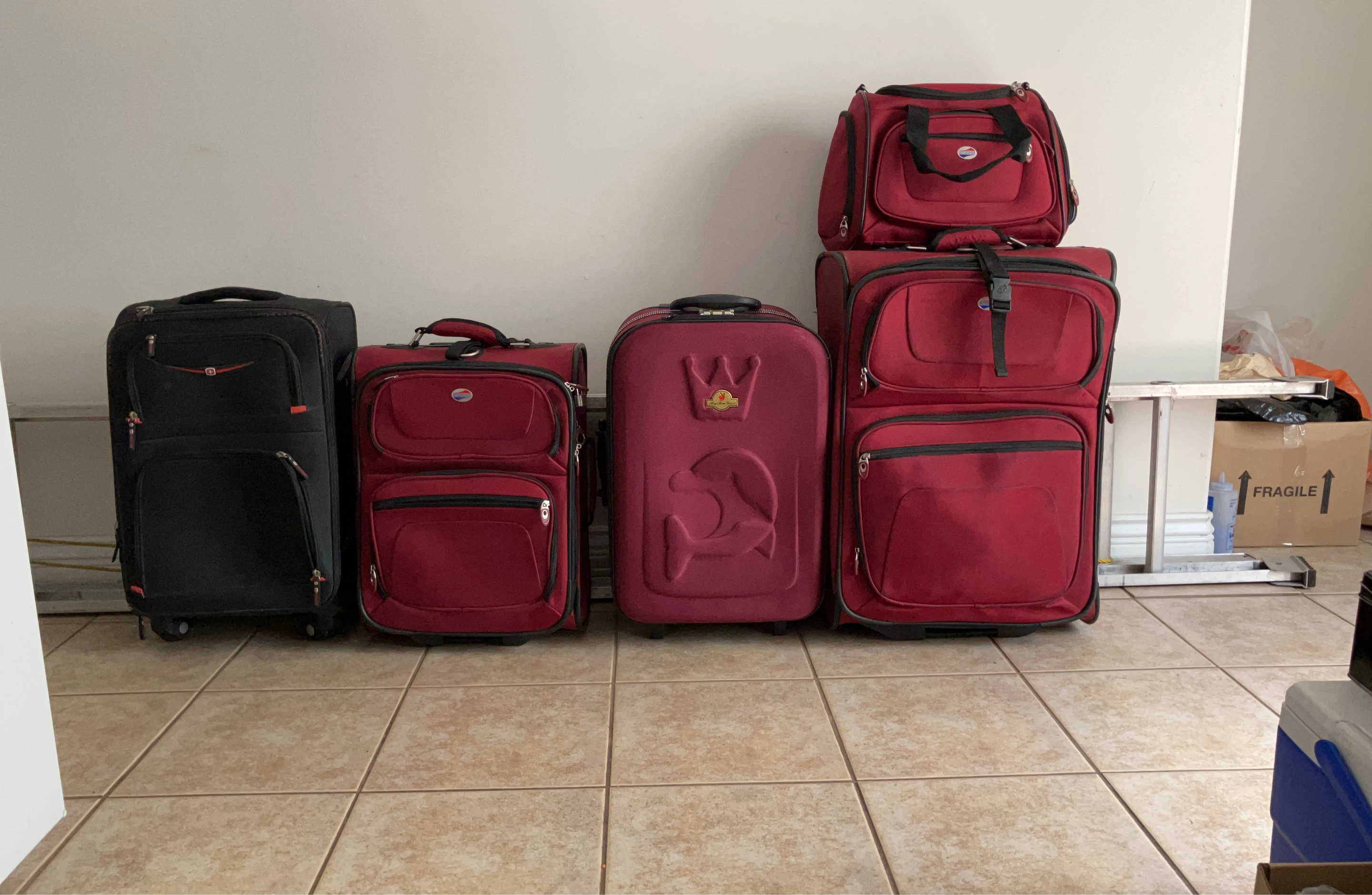 Set of 5 Red and Black Luggage Bags
