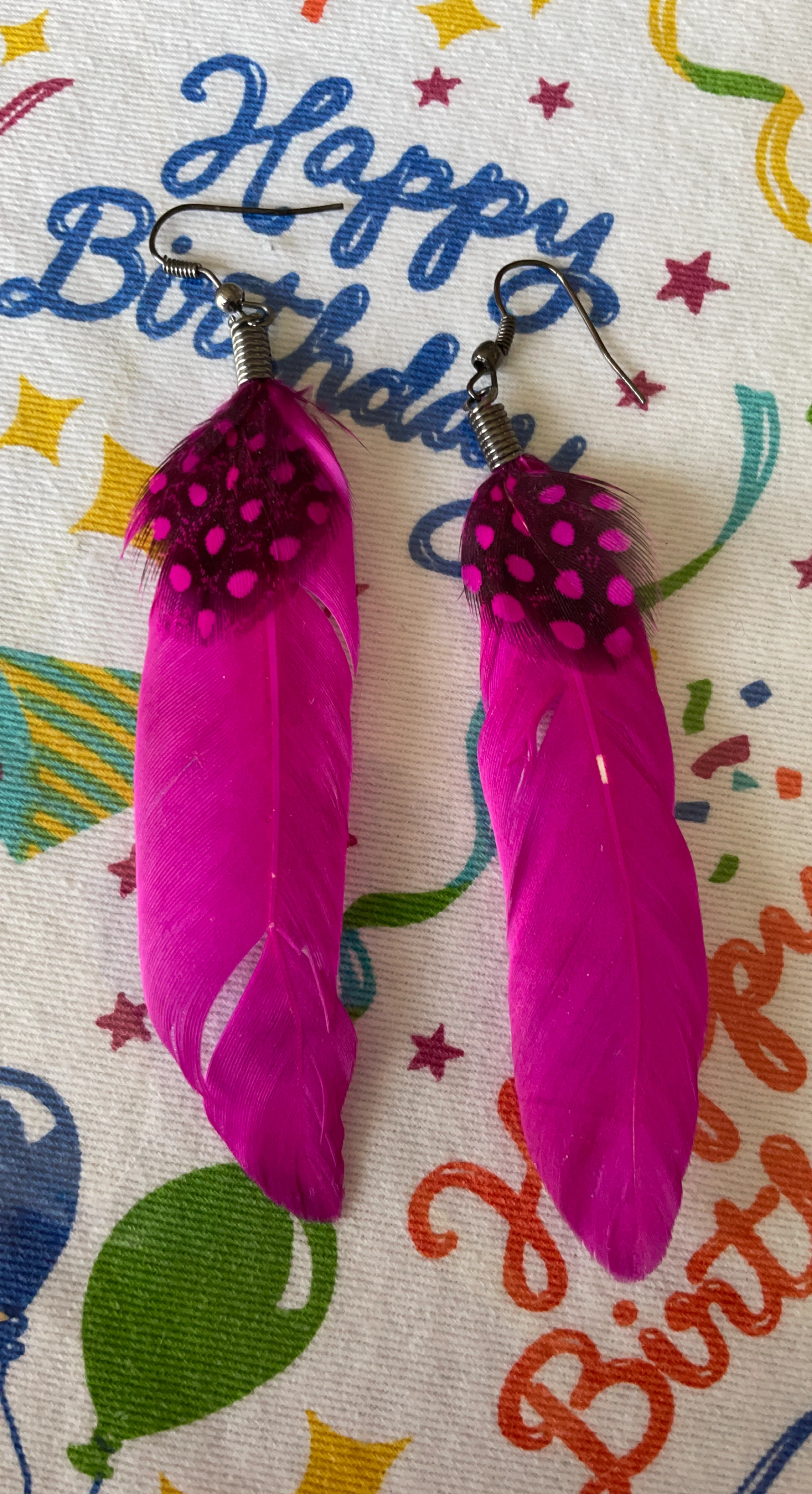 Hot Pink Feather Earrings
