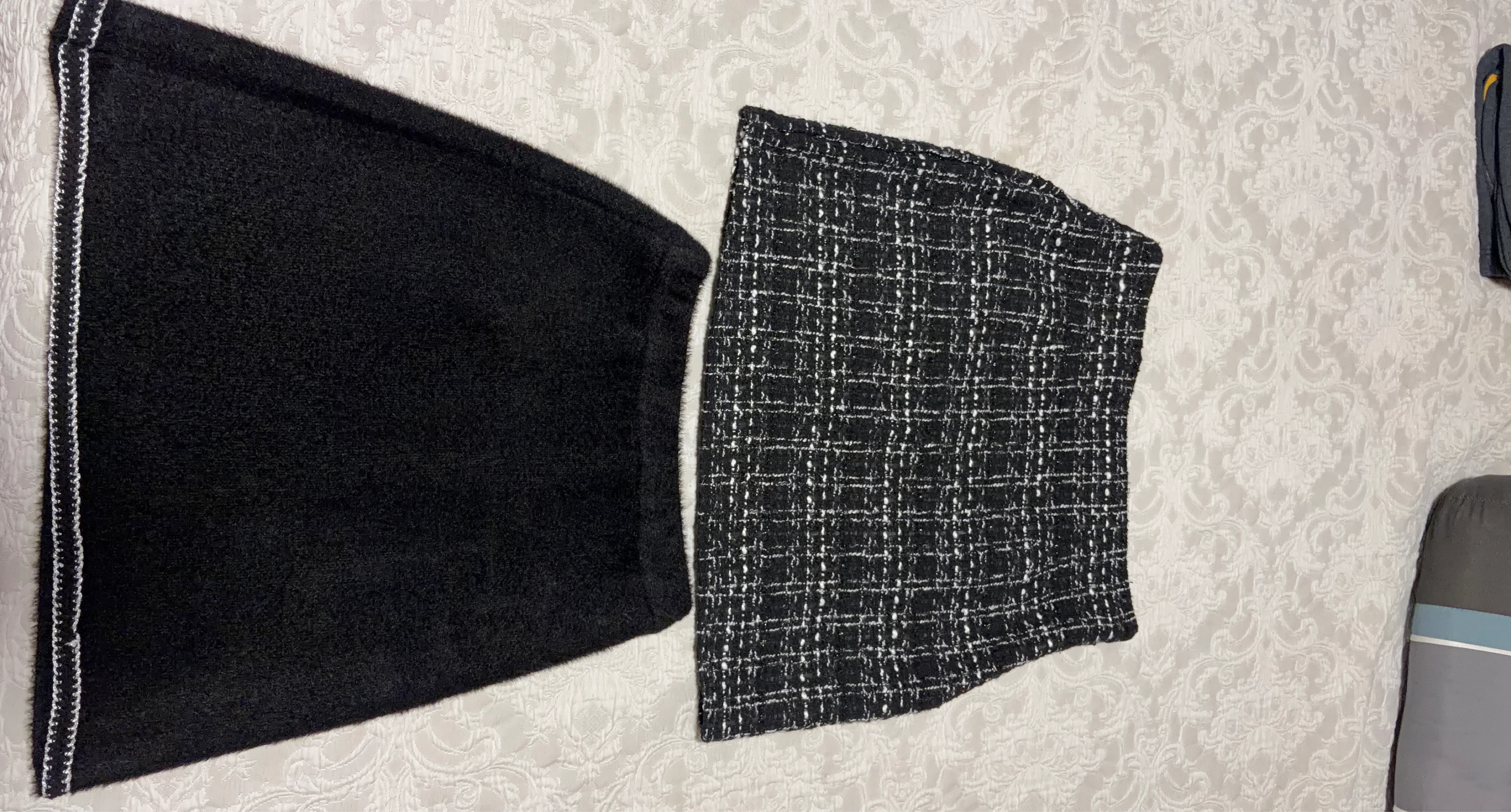 Black Fluffy & Tweed Mini Skirt Set