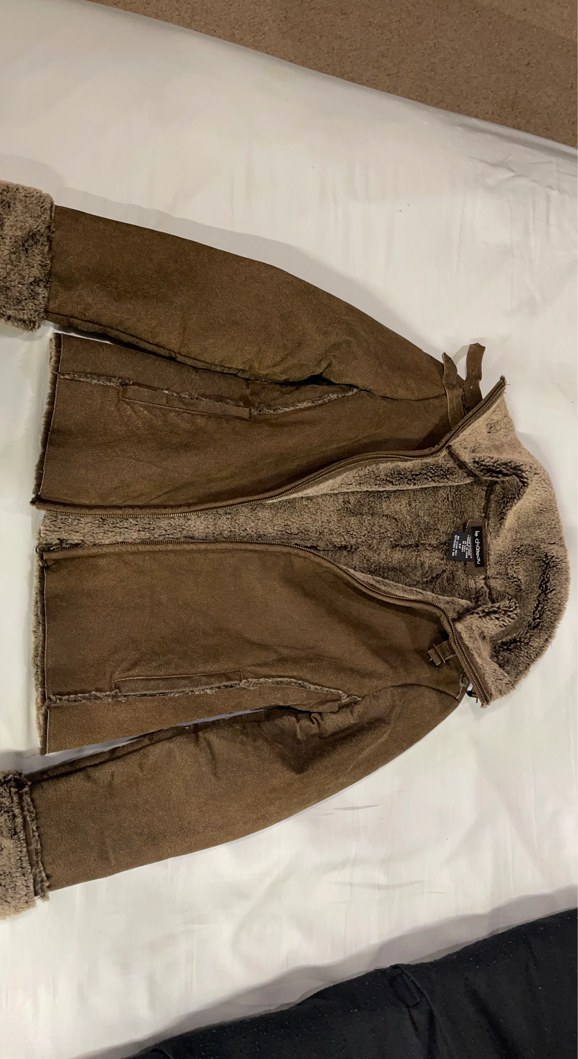 Le Château Brown Faux Fur Lined Suede Jacket