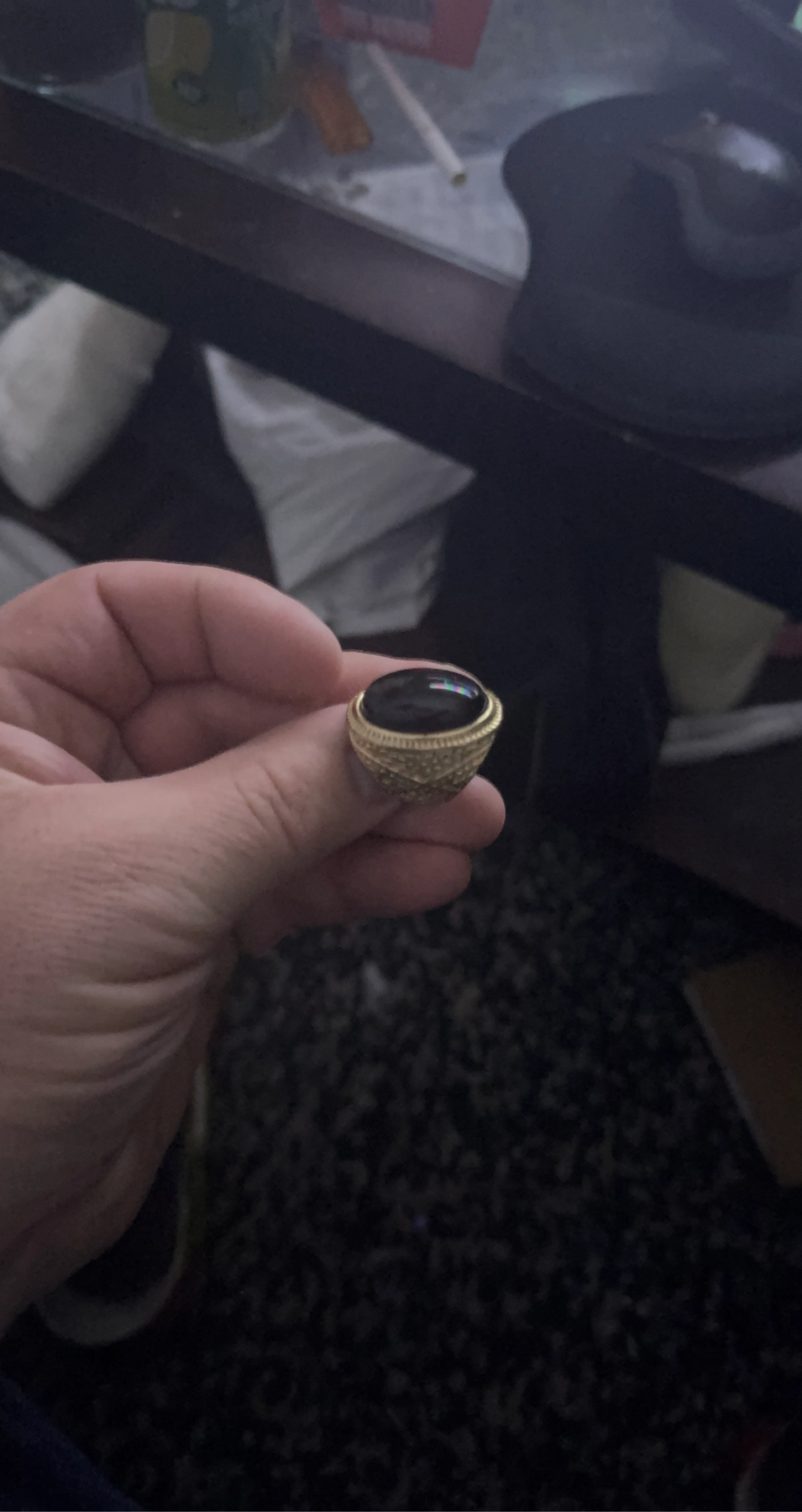 Gold Tone Ring with Black Oval Stone