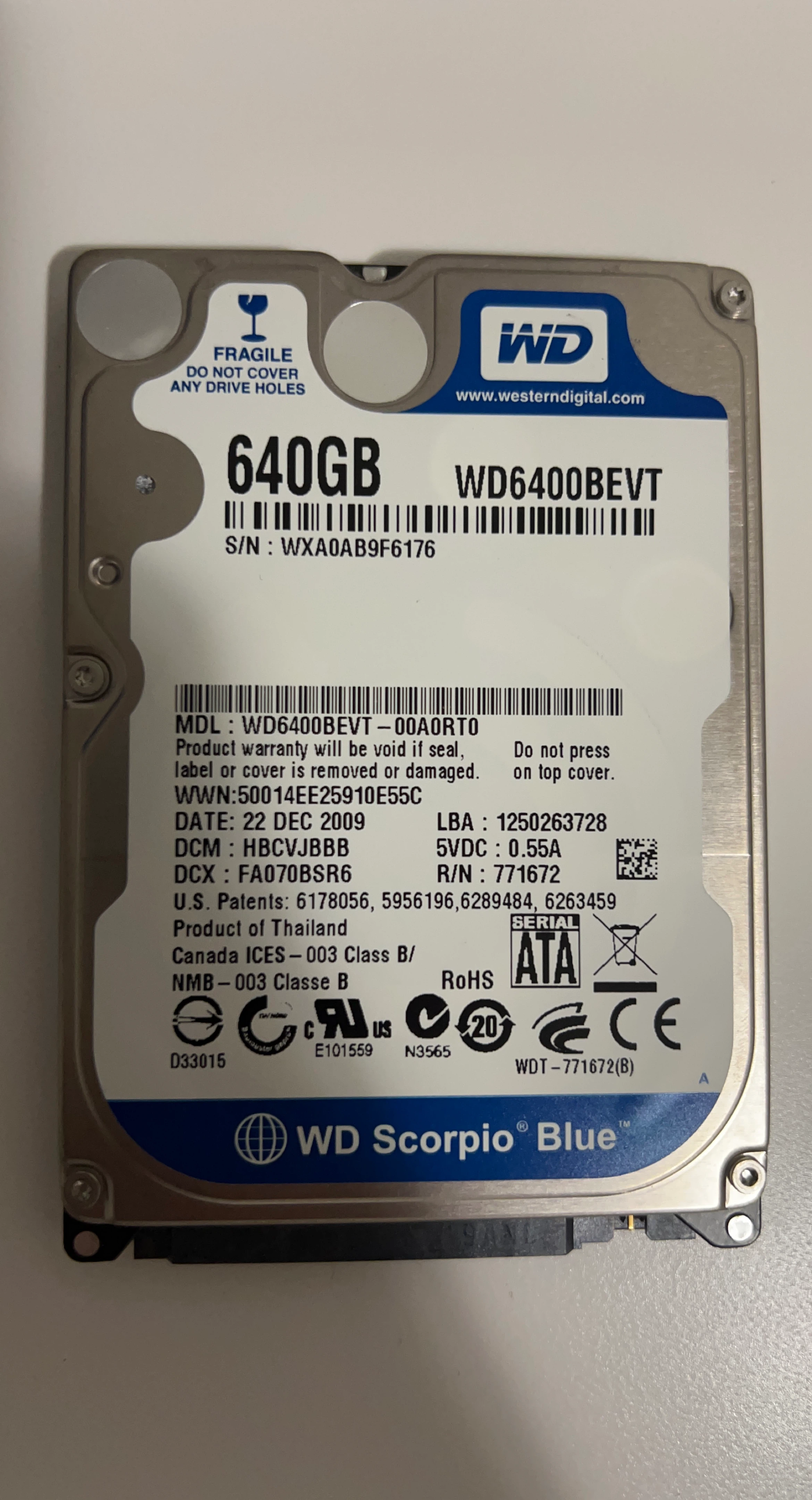 WD 640GB Internal Hard Drive