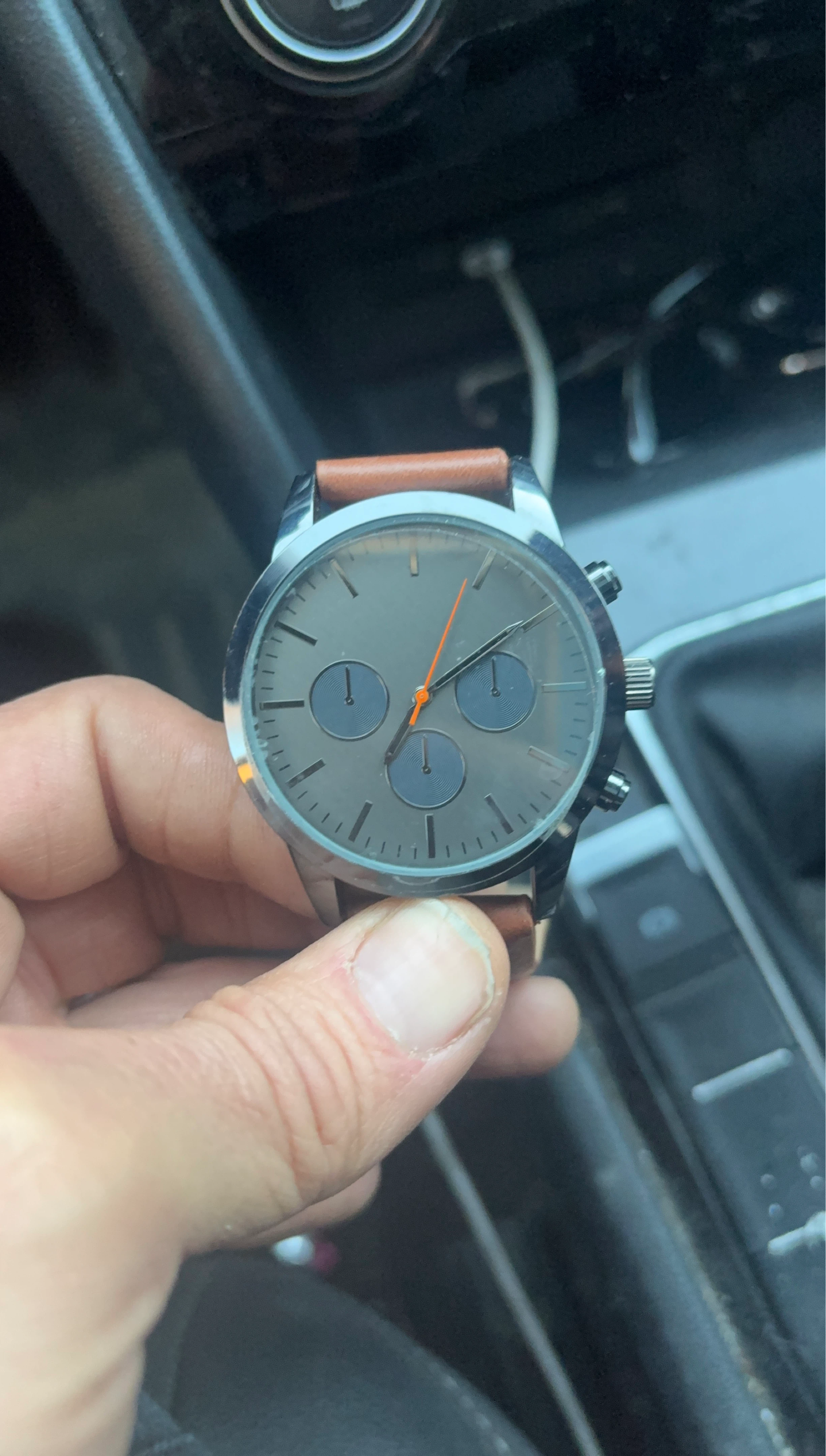 Men's Chronograph Watch with Brown Leather Band