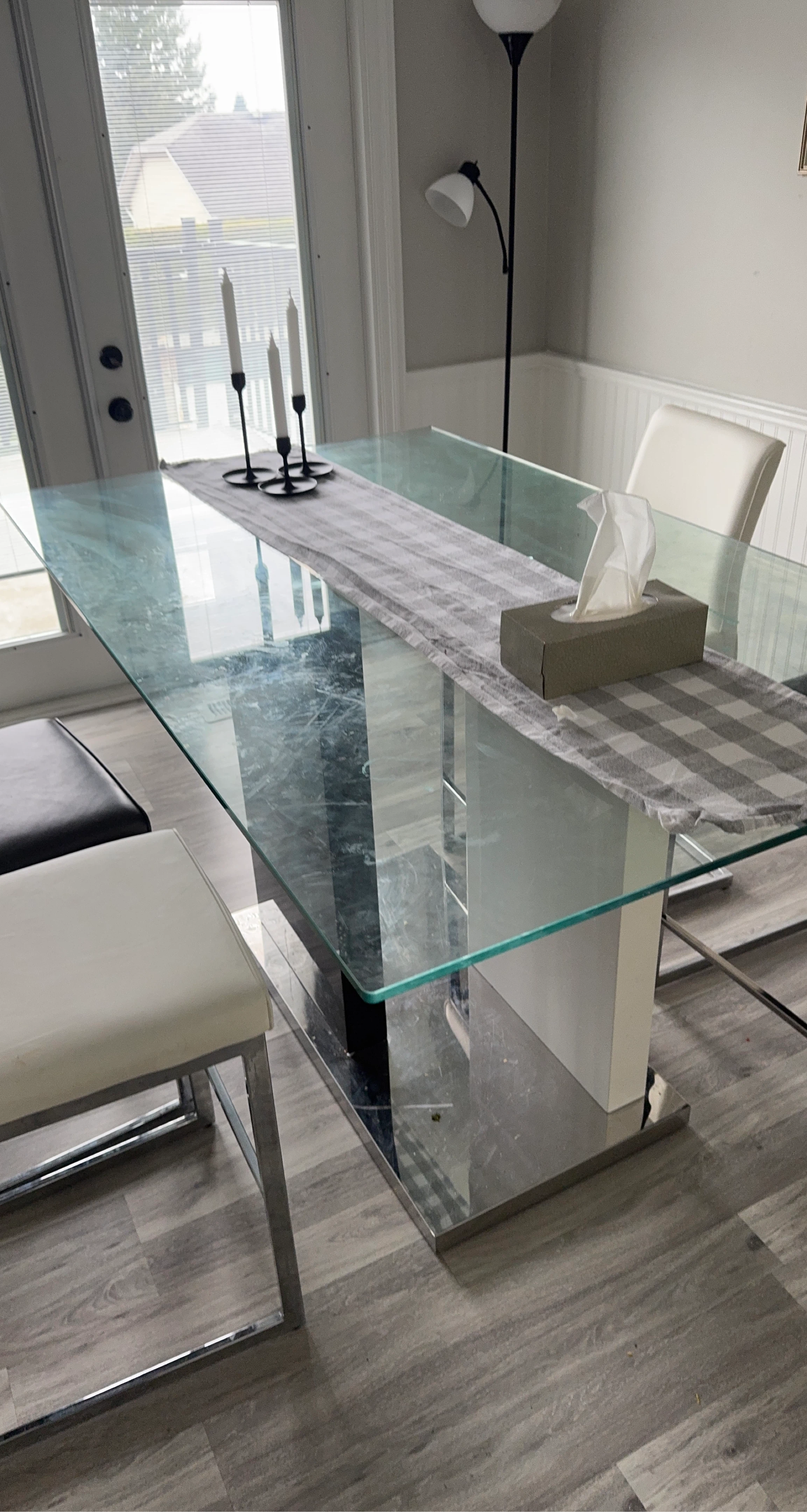 Glass Dining Table with Chrome Base