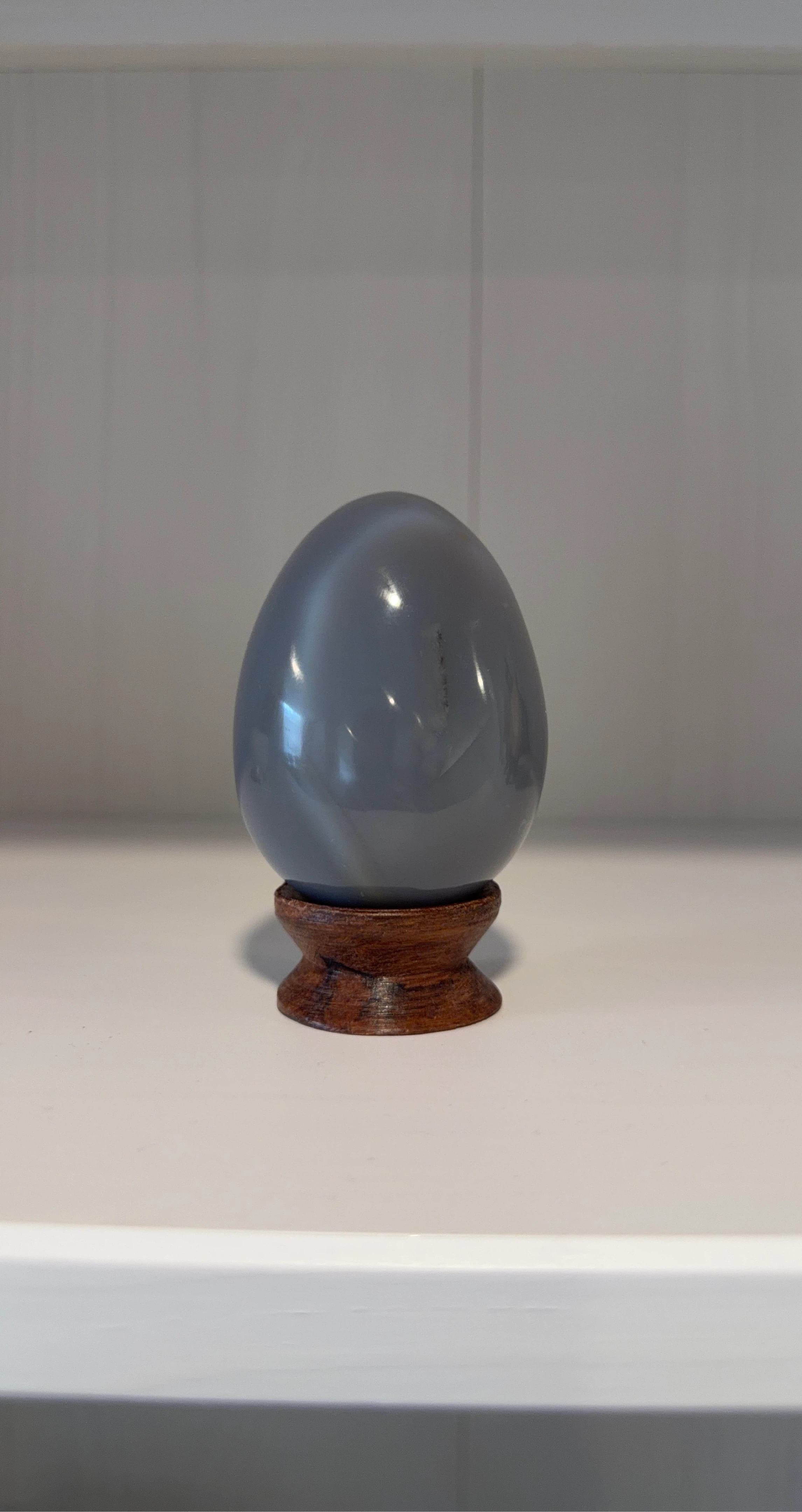 Blue Chalcesony Egg with Wooden Stand