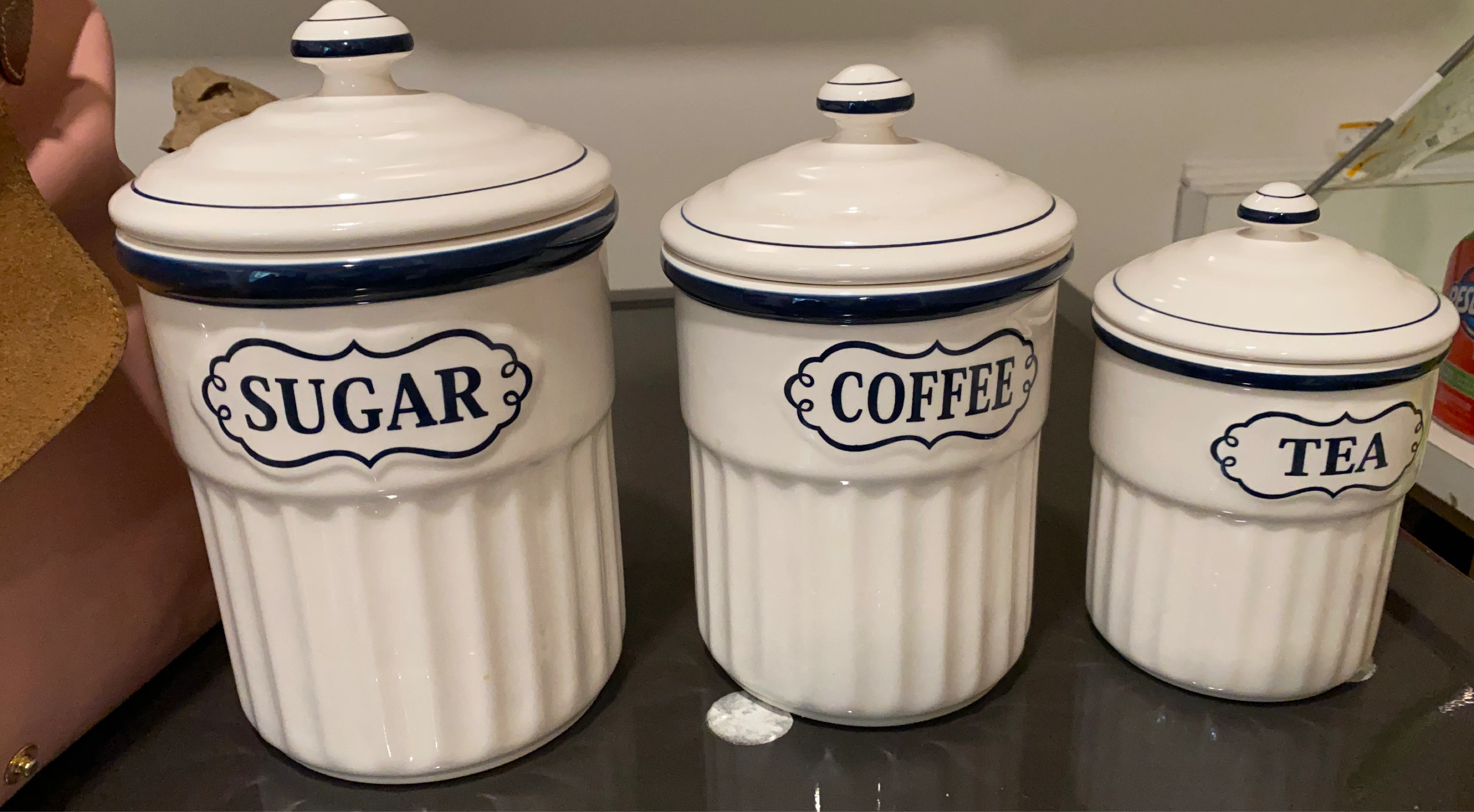 White Ceramic Canister Set - Sugar, Coffee, Tea
