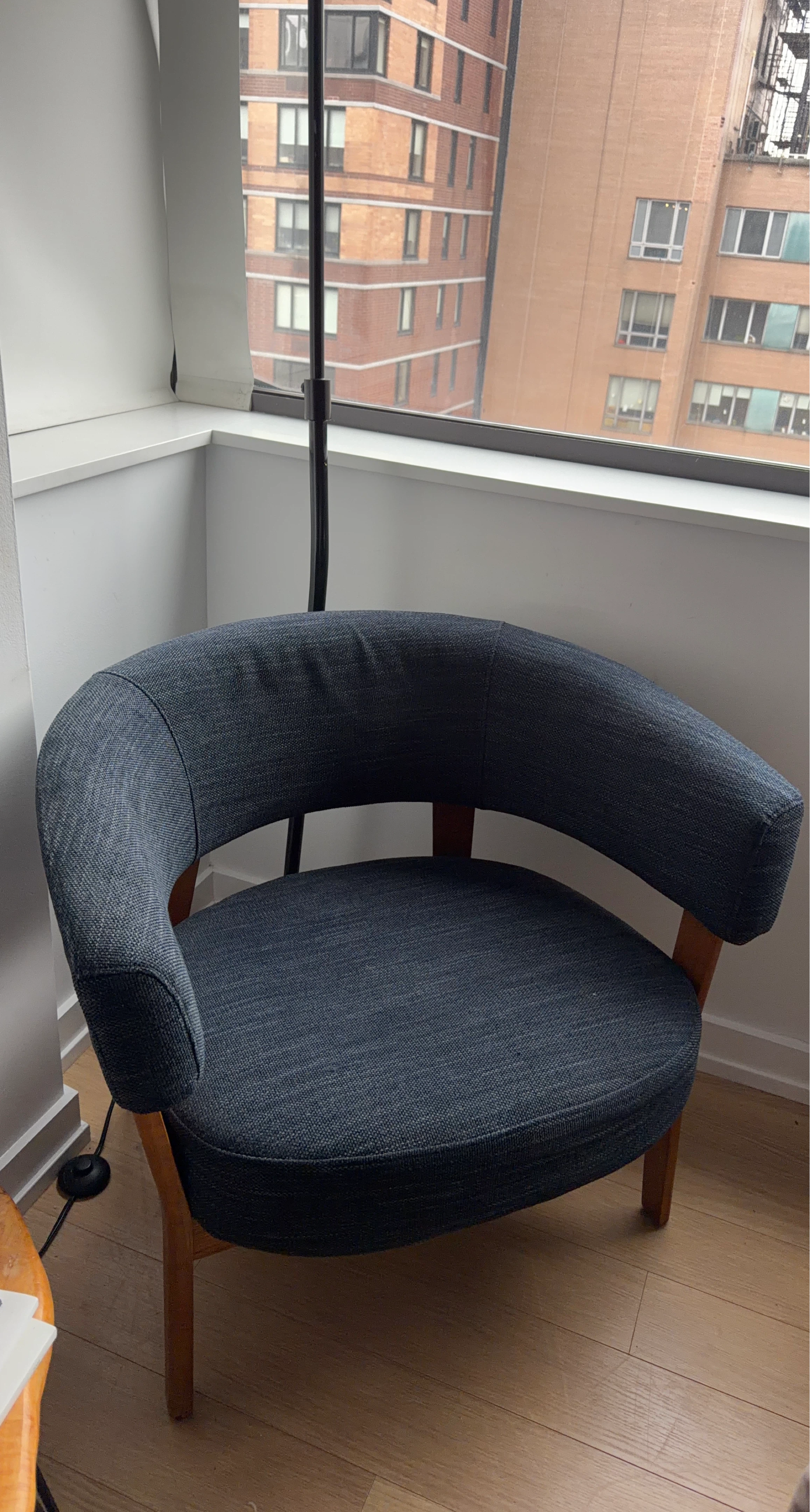Dark Blue Accent Chair with Wooden Legs