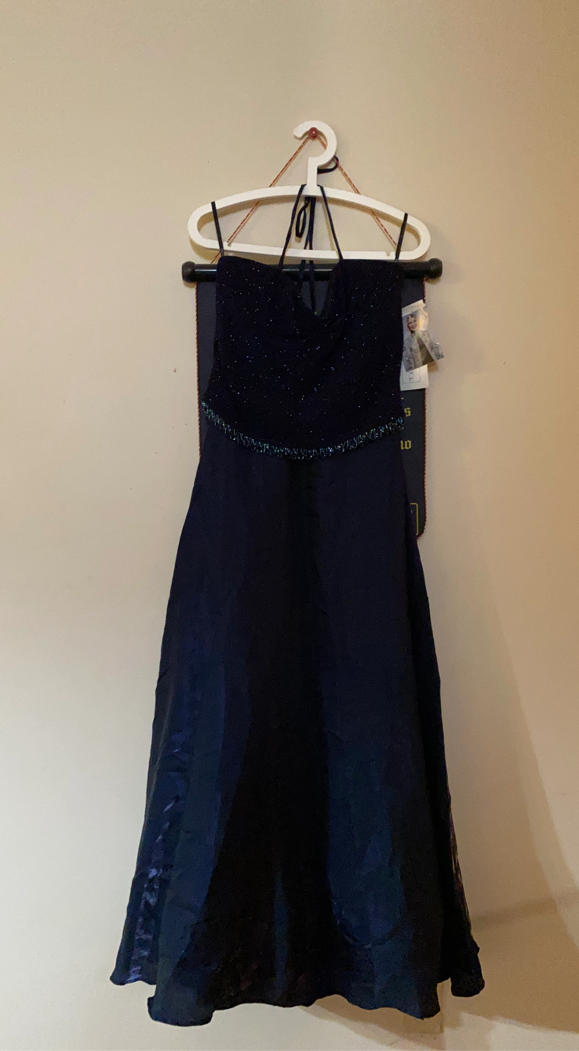 Navy Blue Beaded Formal Gown