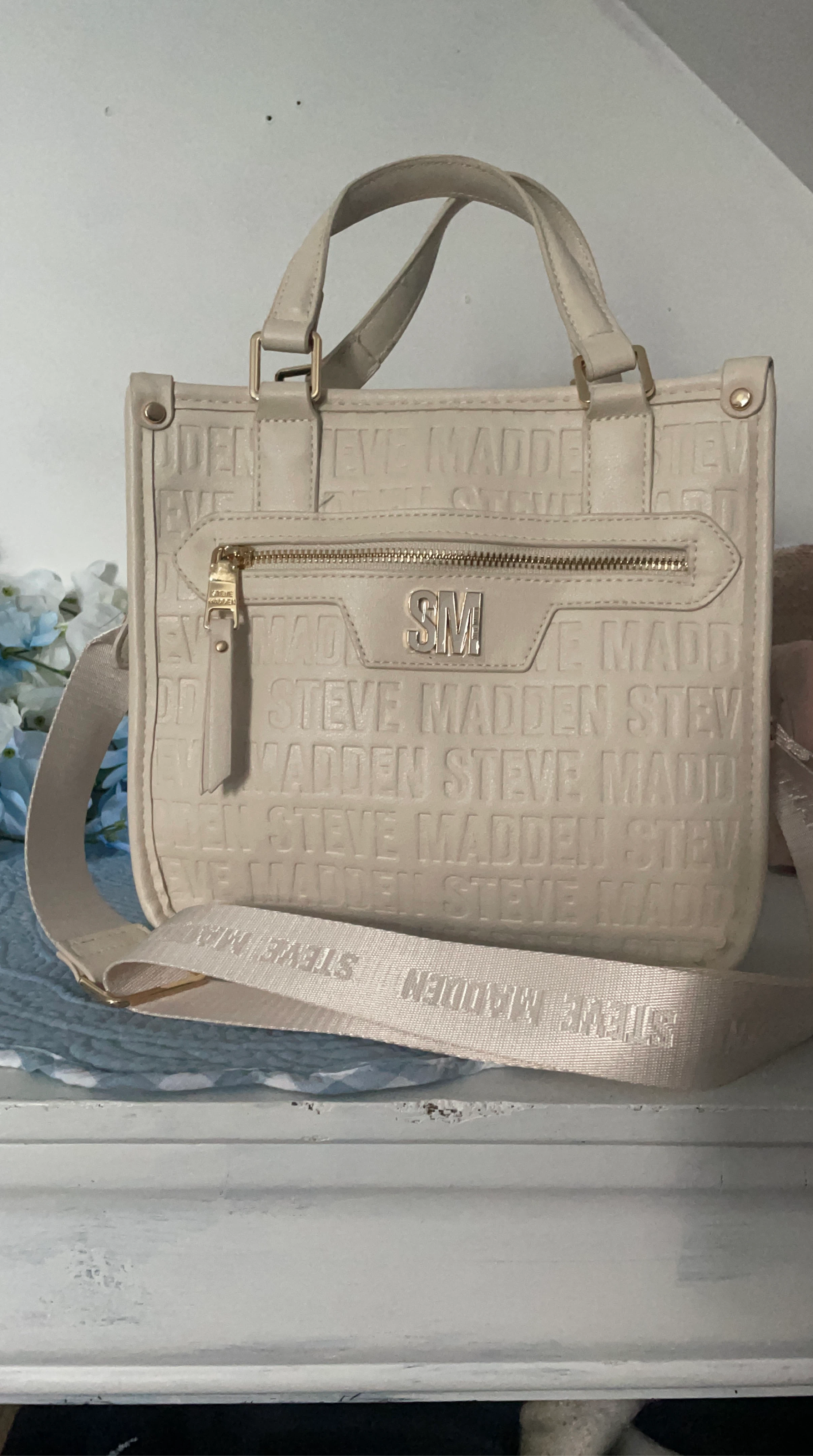 Steve Madden Cream Embossed Tote Bag