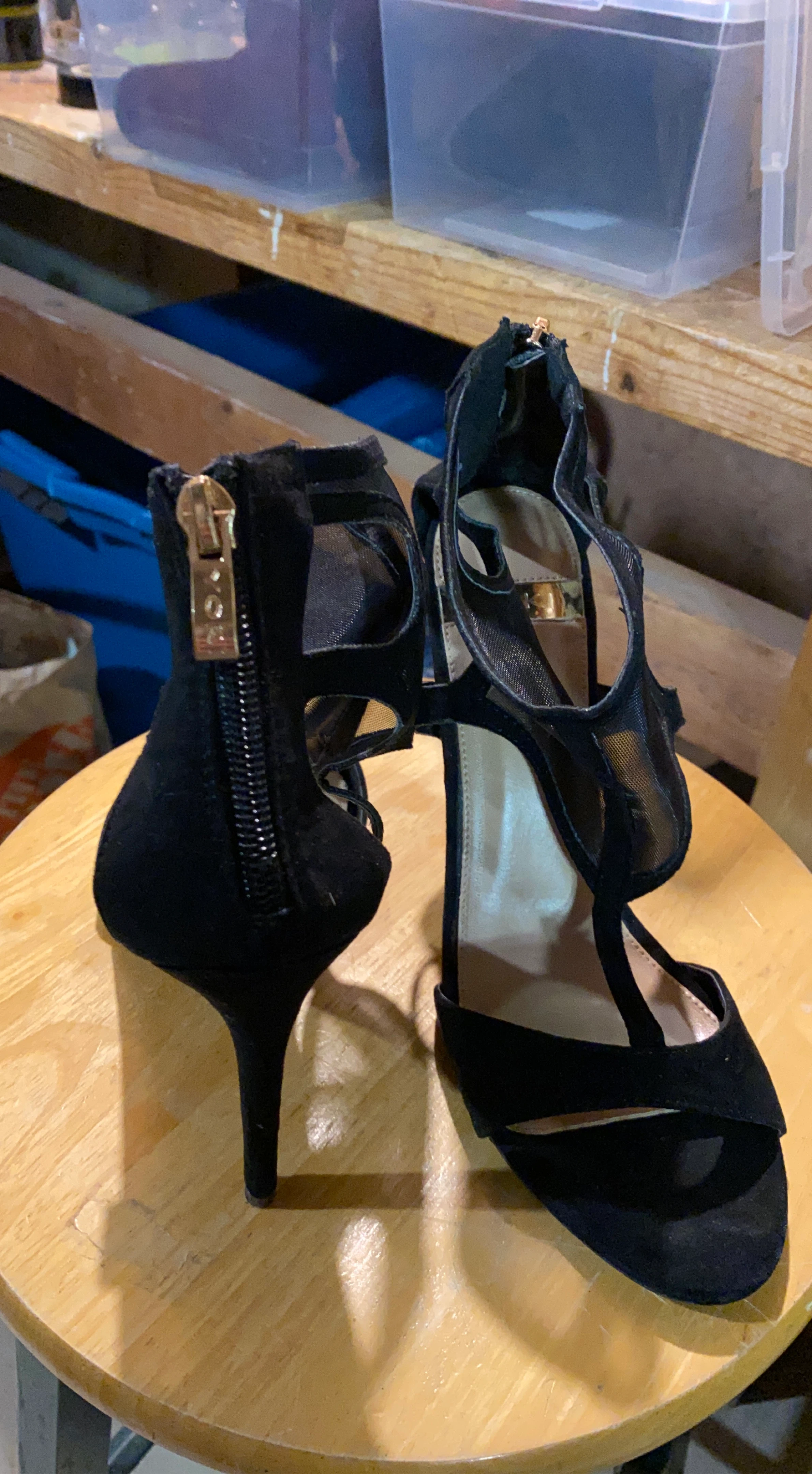 Black Suede Mesh Stiletto Heels