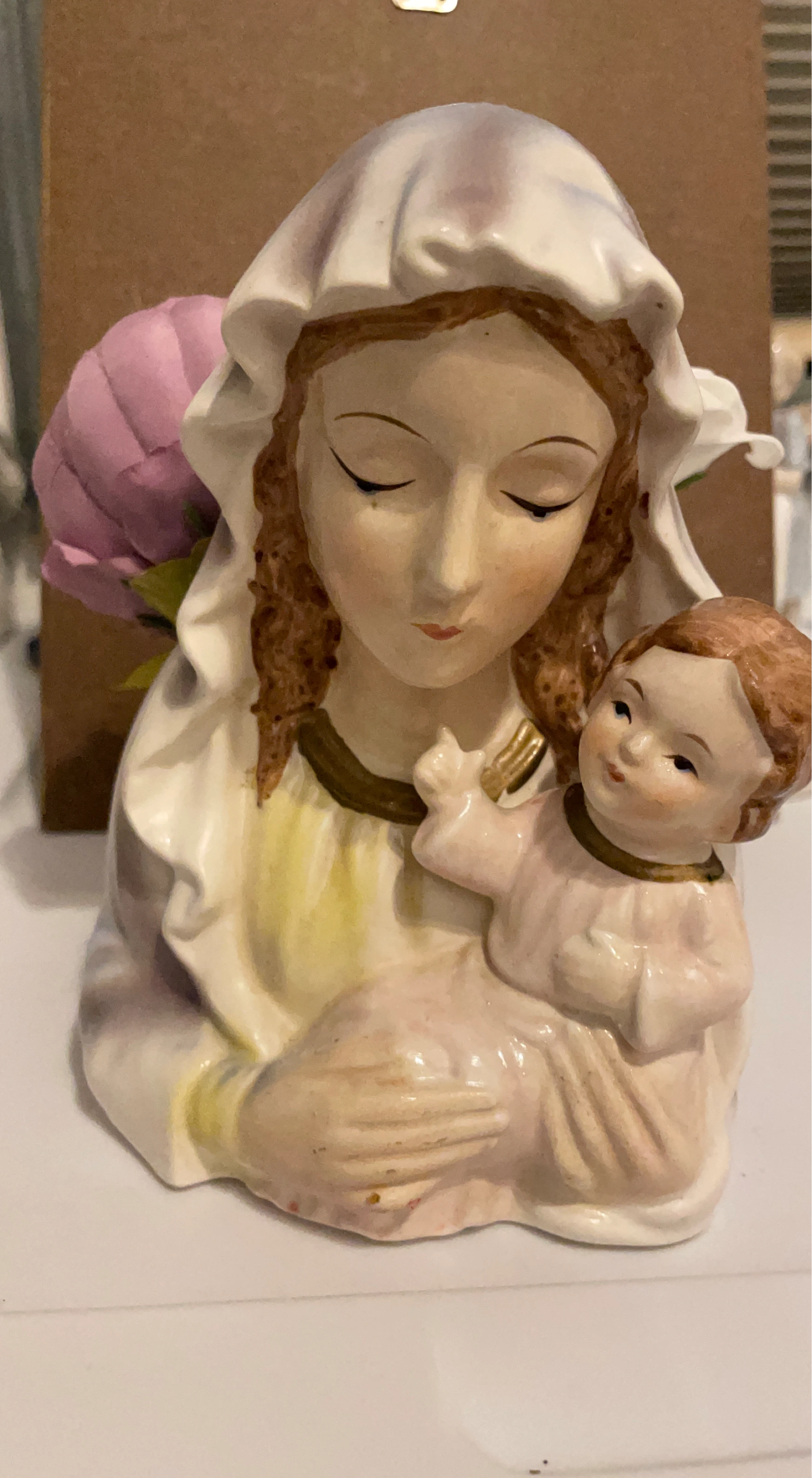Madonna and Child Figurine with flower holder