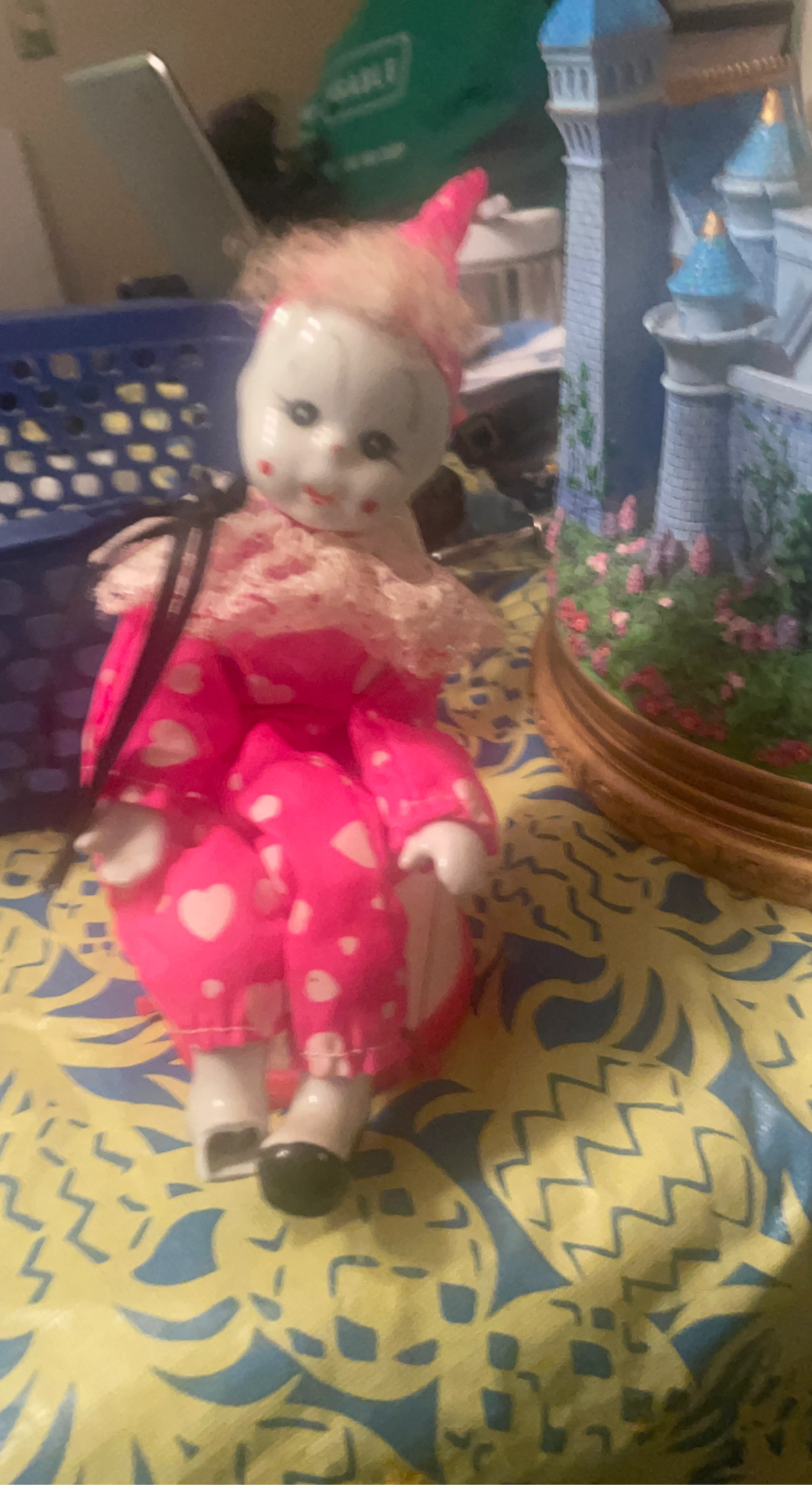 Vintage Porcelain Clown Doll with Pink Outfit