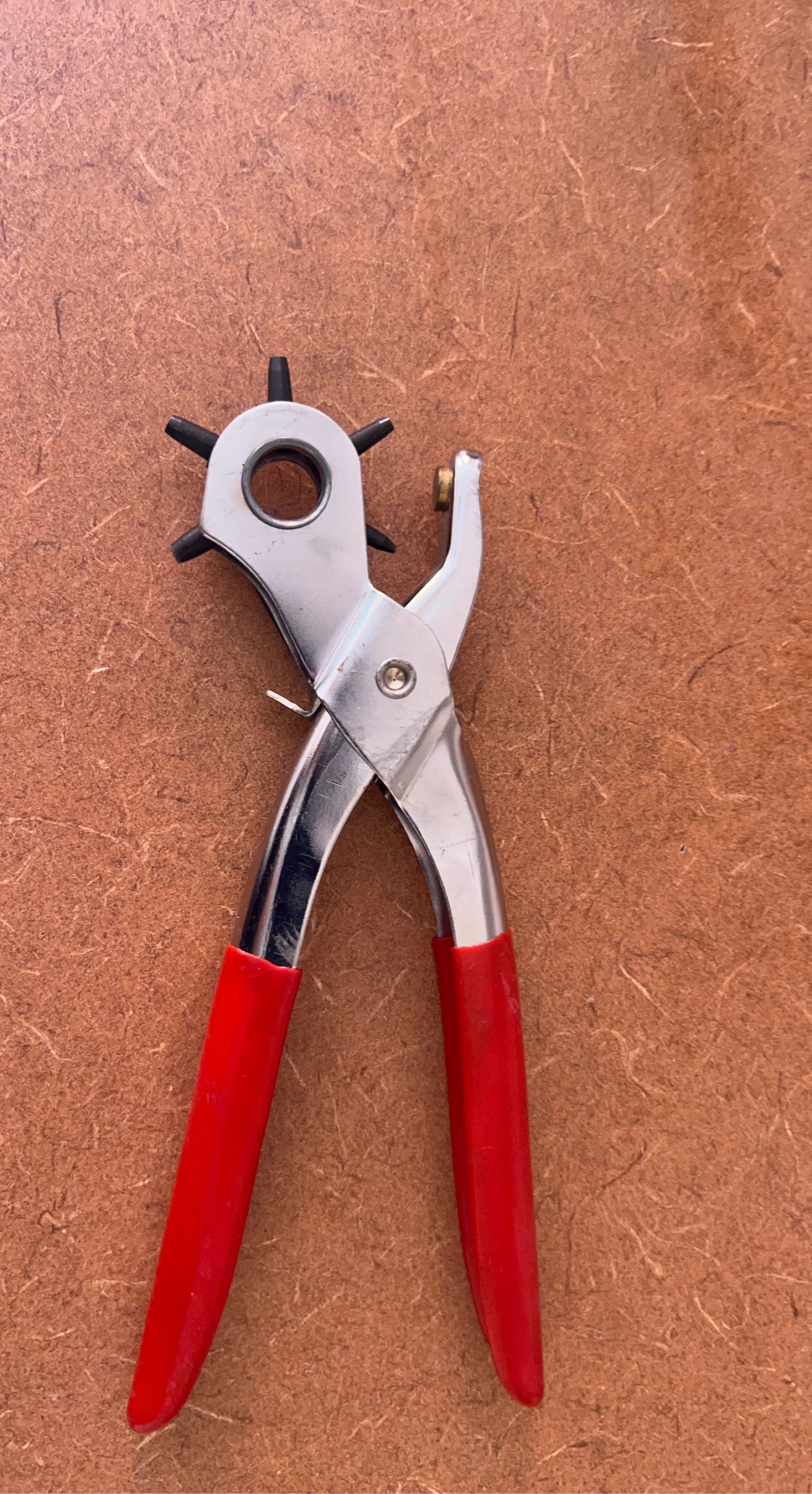 Rotary Leather Punch Tool with Red Handles