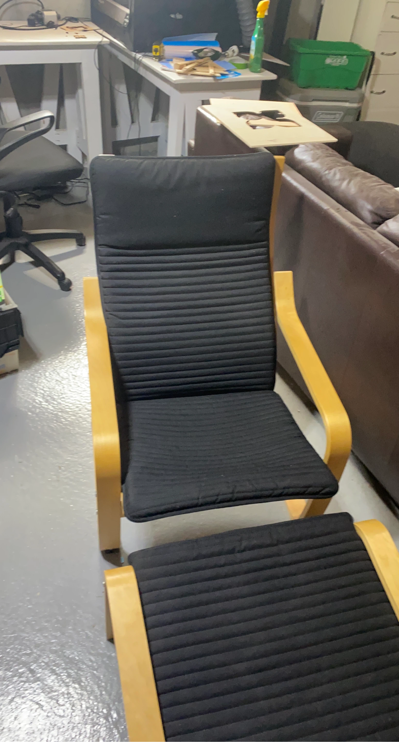 2 Black Armchair and Ottoman Set